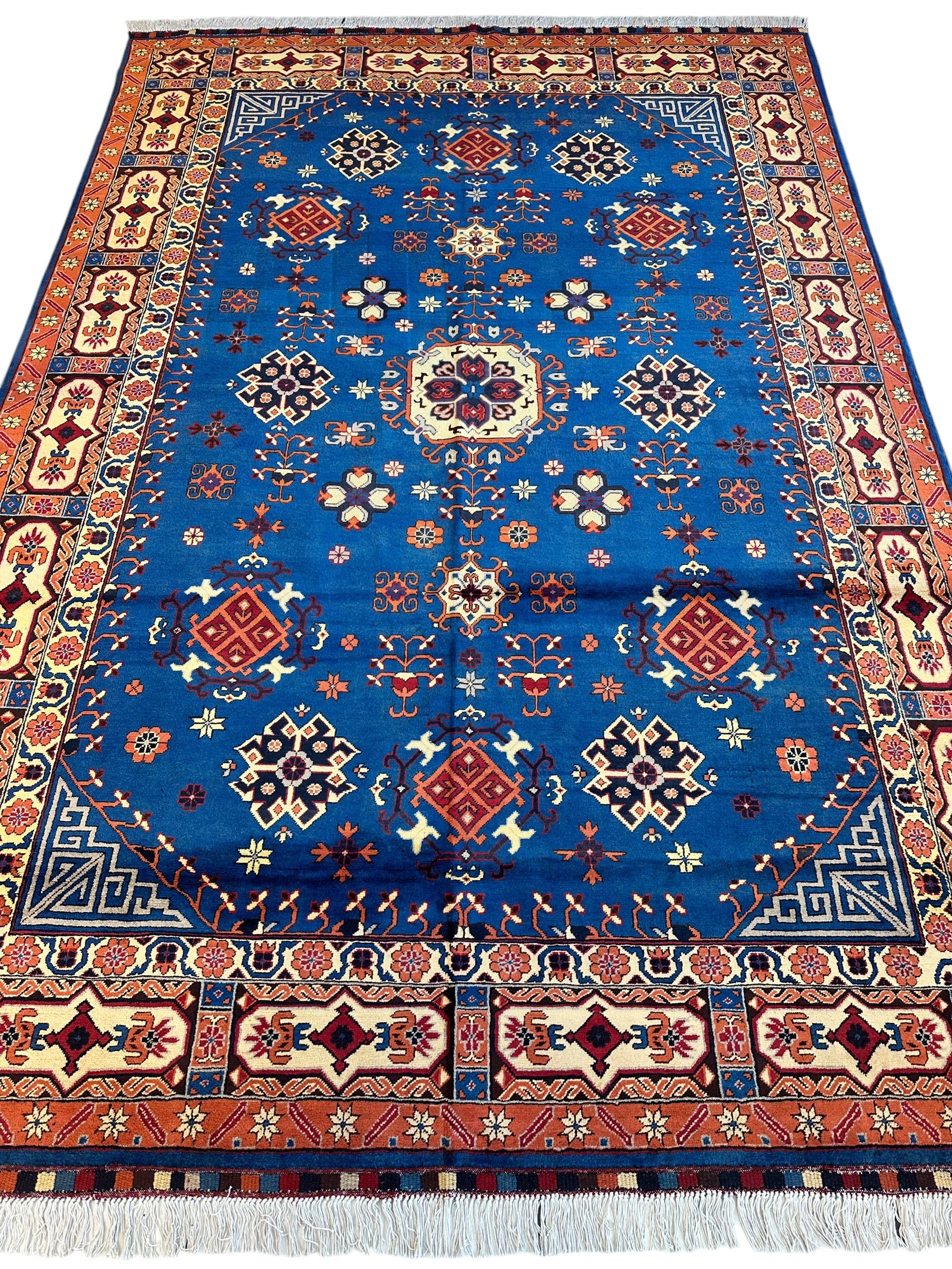 Hand-Knotted Afghan Kazak Rug – 6'6" x 9'7" – Vibrant Geometric Design in 100% Wool