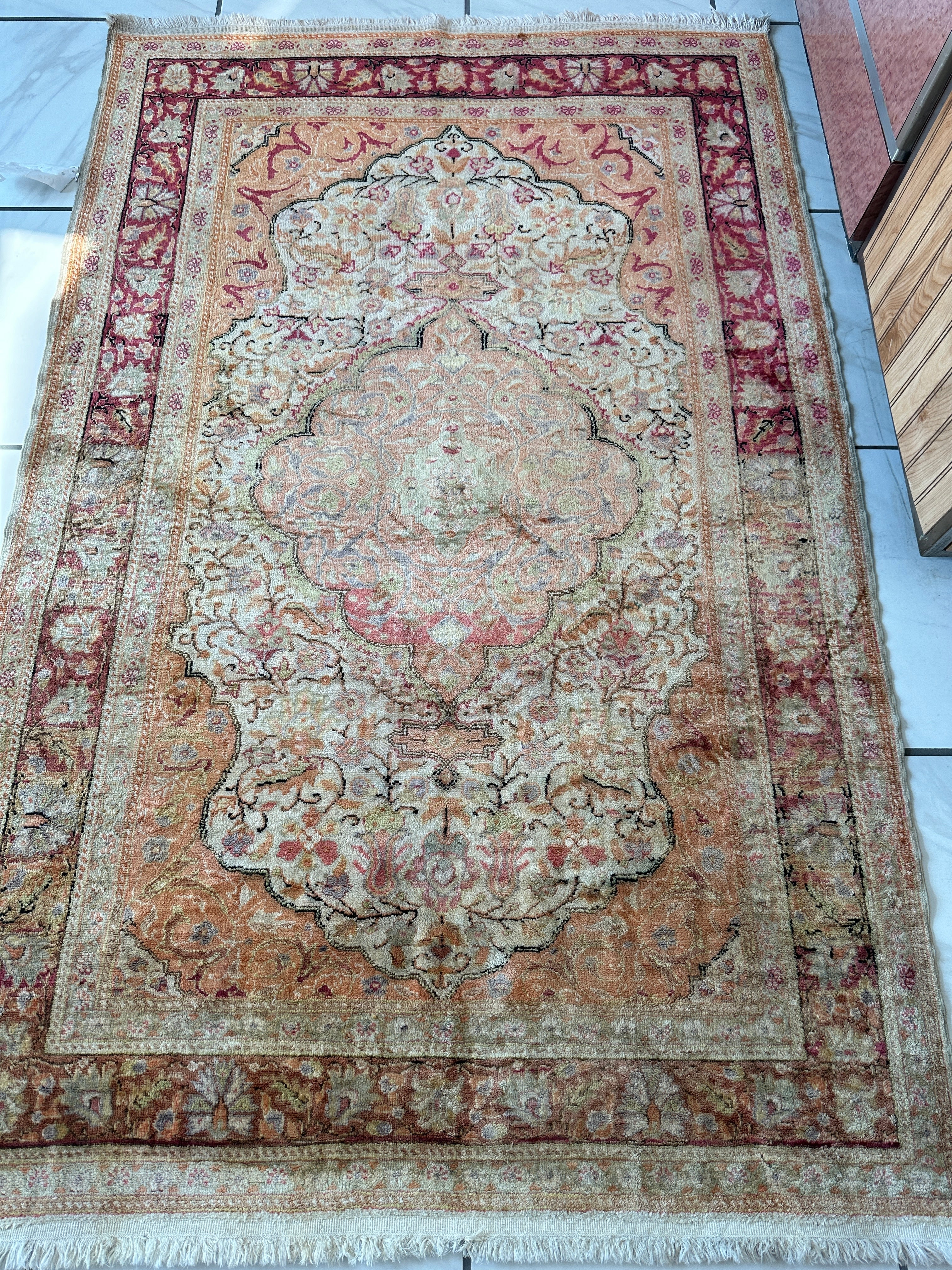 Vintage Hand-Knotted Turkish Kayseri Art Silk Rug 3’10” x 6’