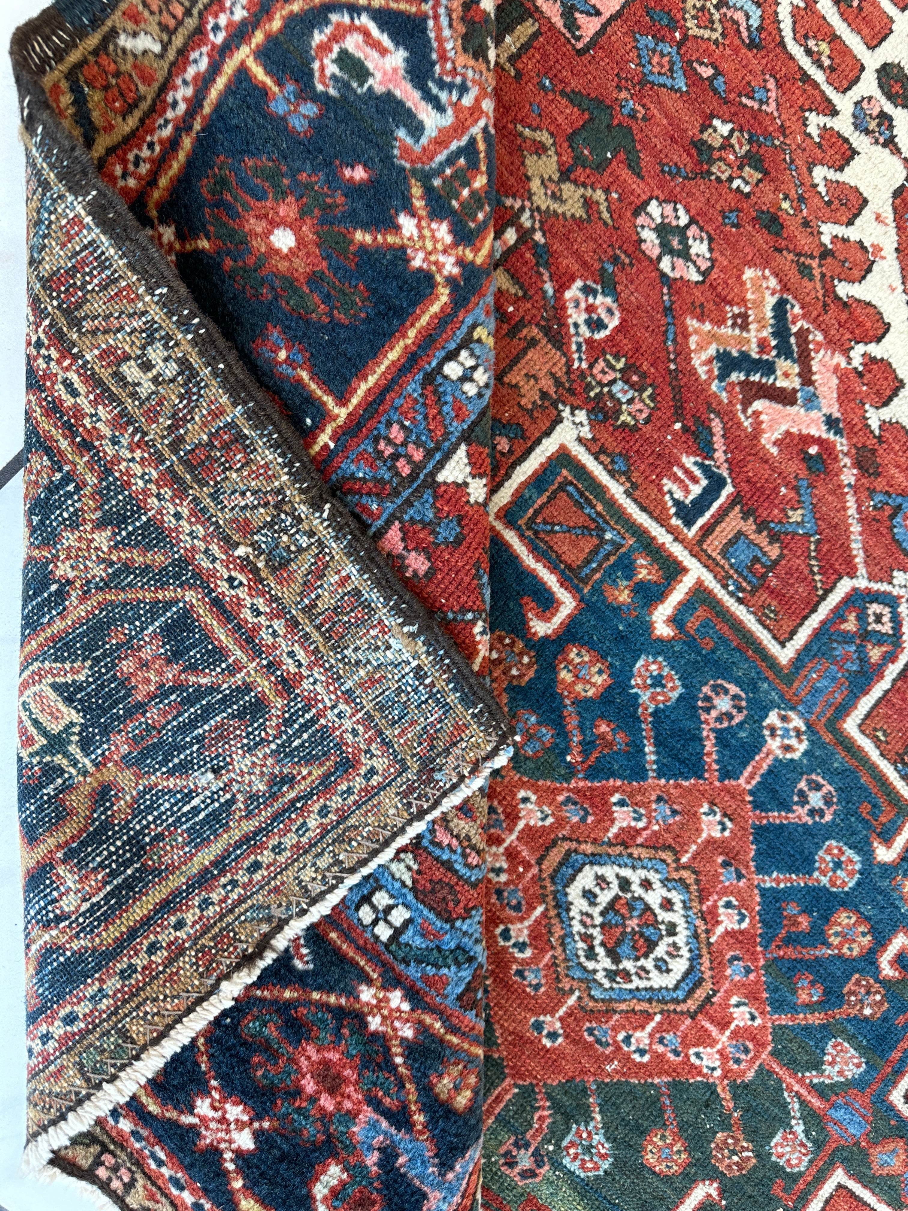 KARAJA Persian Antique Heriz Rug  4'9" x 6'