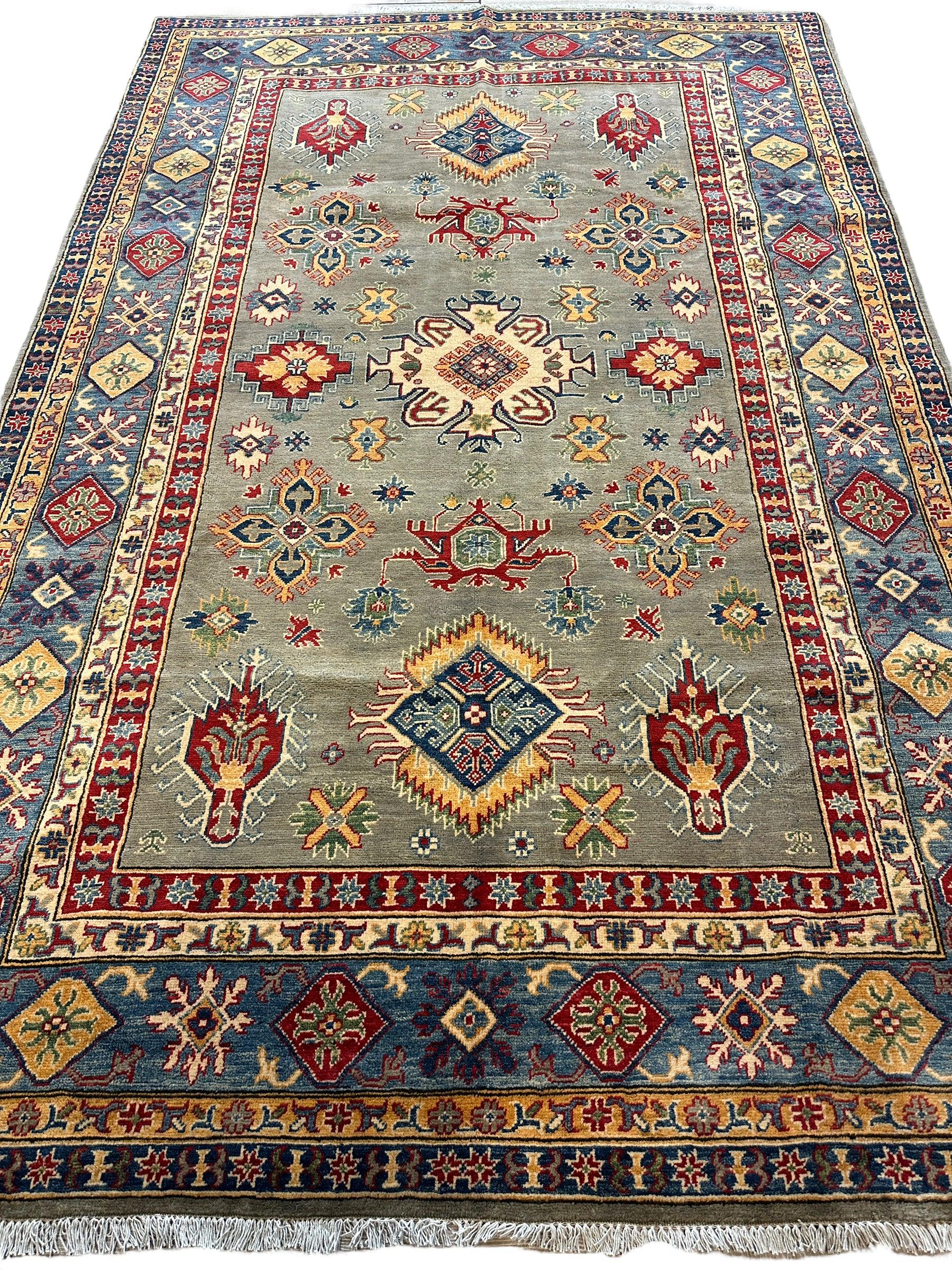 Fine Hand Knotted Afghani Super Kazak Rug 7 x 10