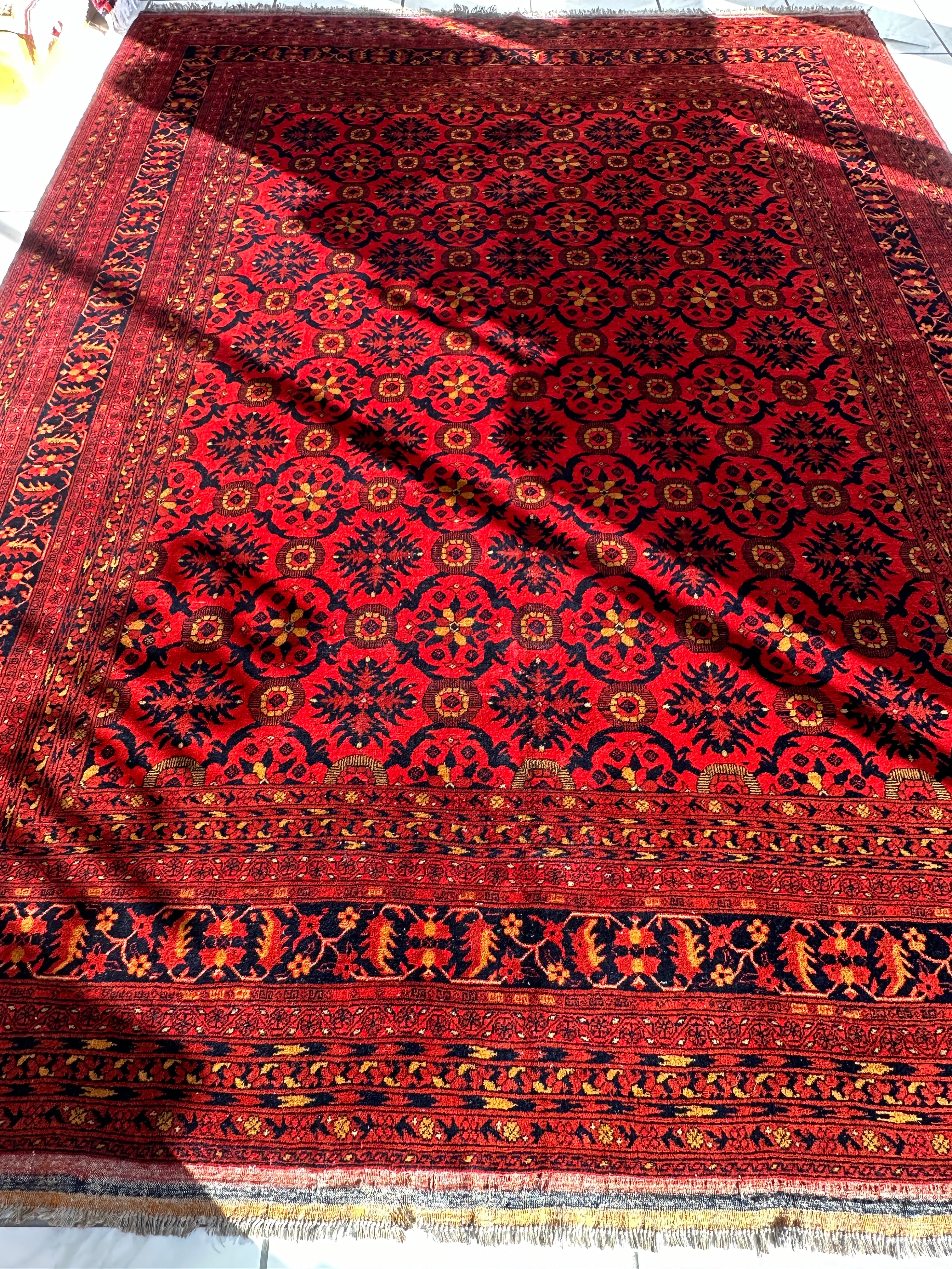 Vintage Afghani Dark Red Hand-knotted Wool Rug 8’6” x 11’6”