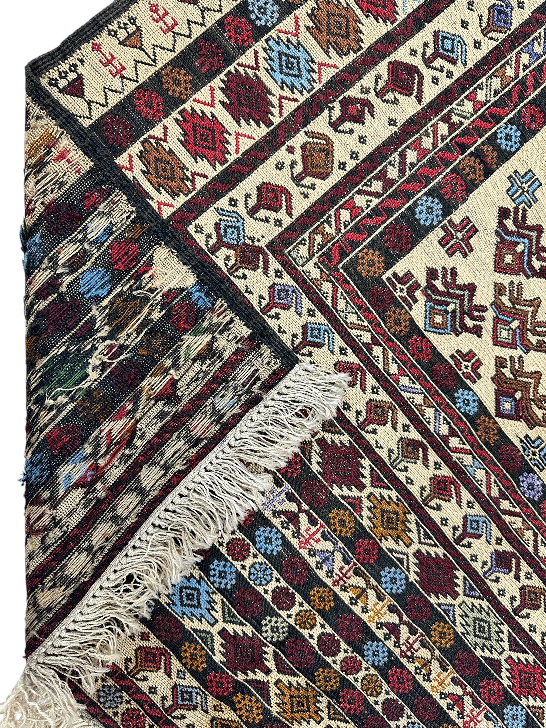 Hand-Woven Afghani Maliki Soumak Wool Kilim Rug - 4'2" x 6'