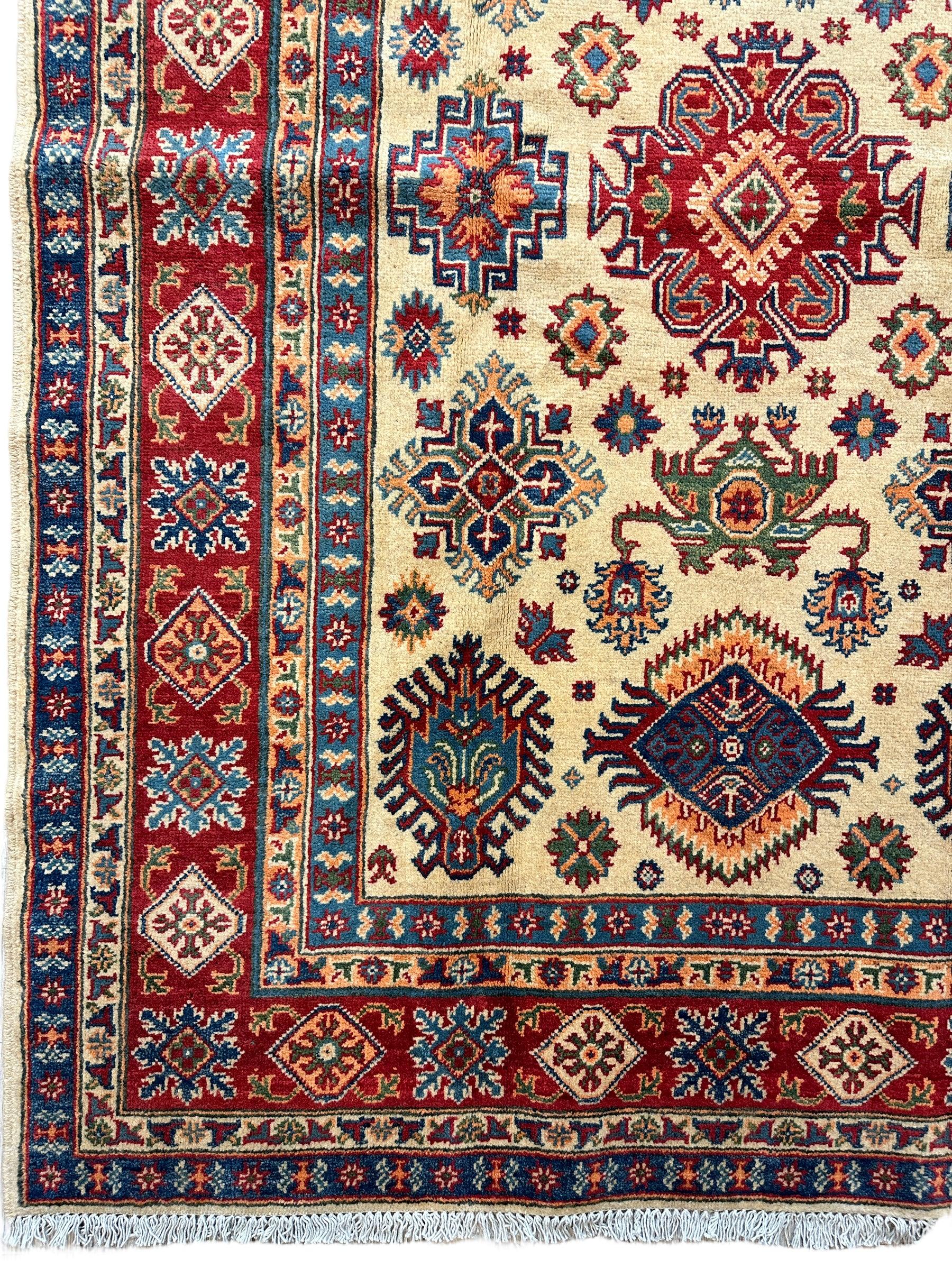 Fine Hand Knotted Afghani Super Kazak Rug 5 x 7