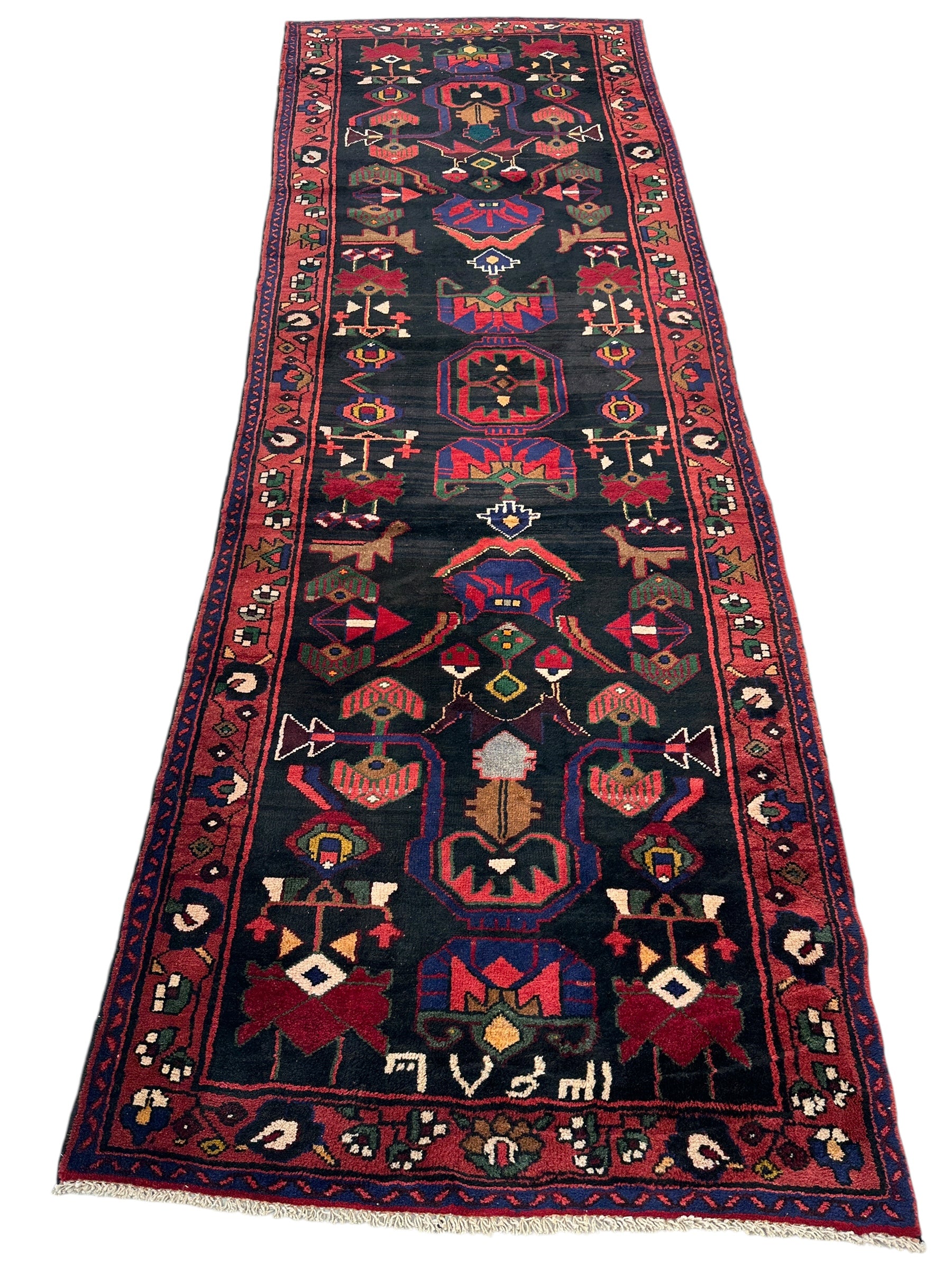 Hand-Knotted Persian Hamadan Runner - 3'6" x 10' | Tribal Wool Rug