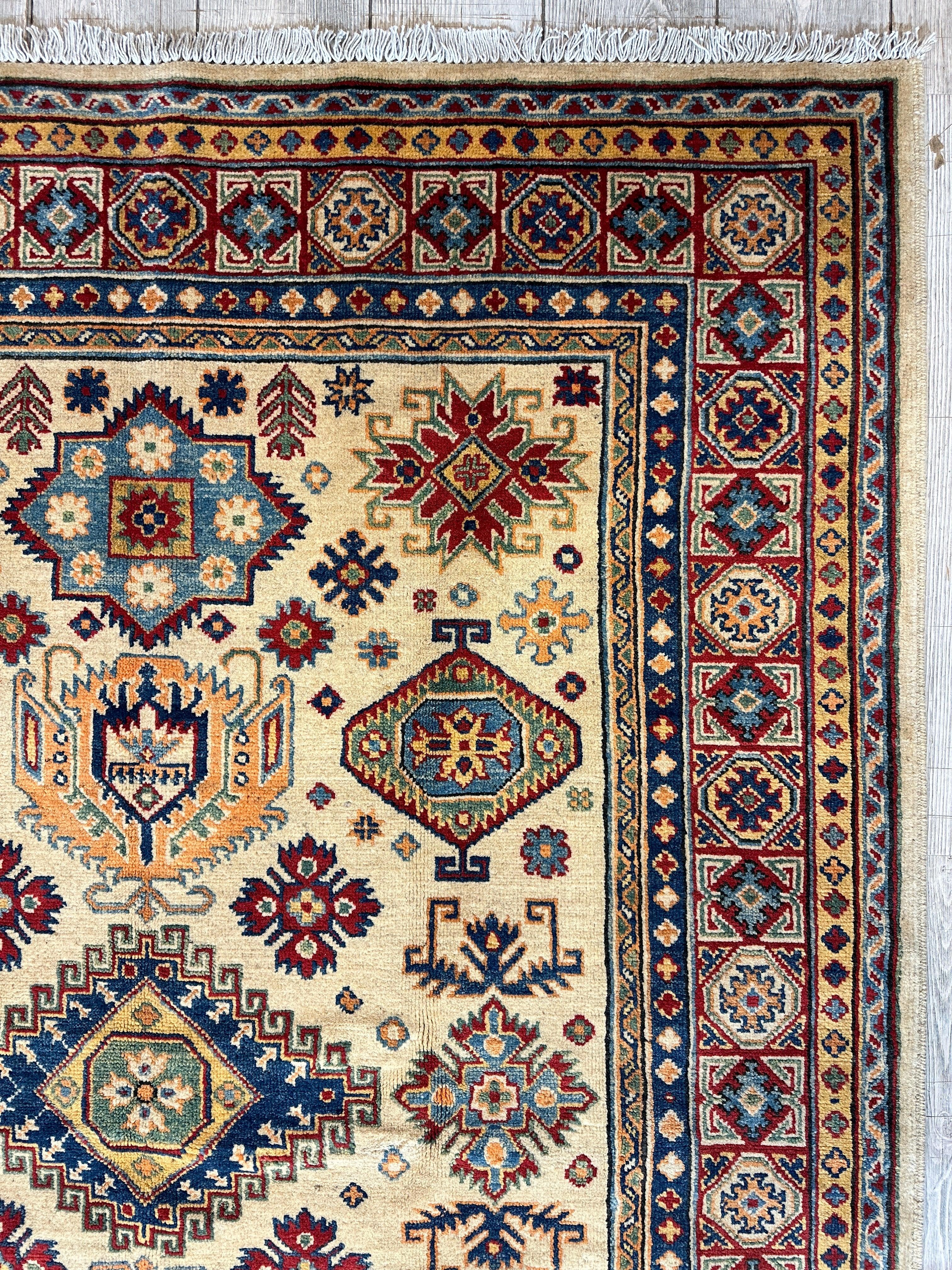 Fine Hand Knotted Afghani Super Kazak Rug 5 x 7