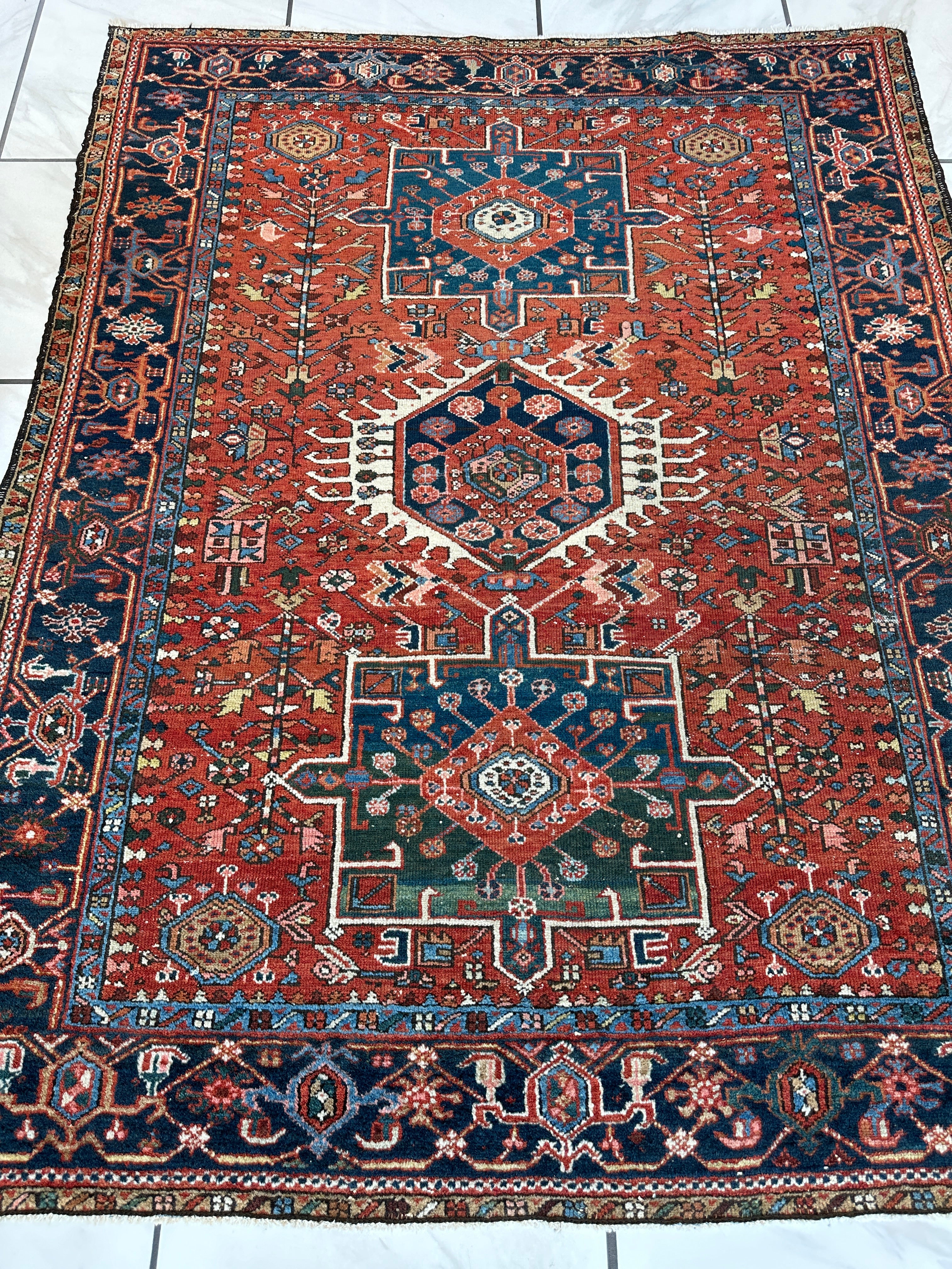 KARAJA Persian Antique Heriz Rug  4'9" x 6'