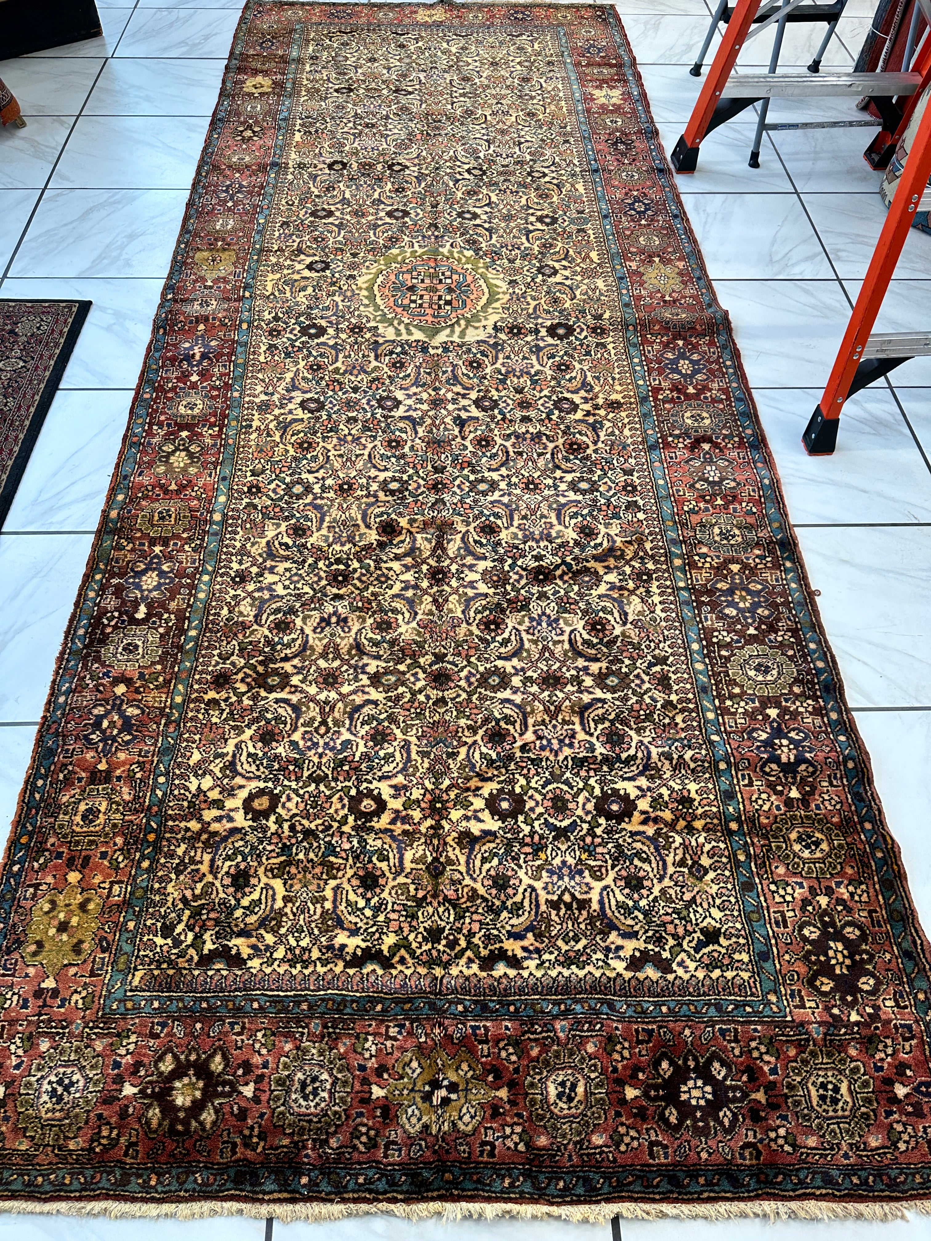 Hand-Knotted Persian Bidjar Herati Wool Runner – 4'11" x 13'2" – Durable Traditional Rug