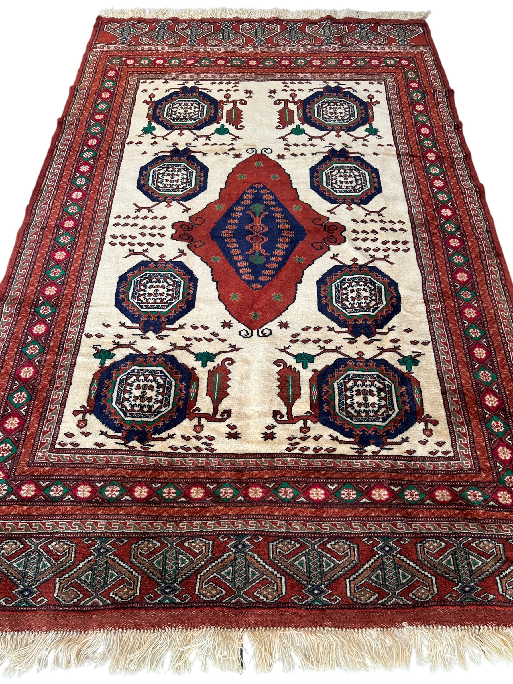 Hand-Knotted Afghani Kazak Wool Rug - 4'8" x 7'2"