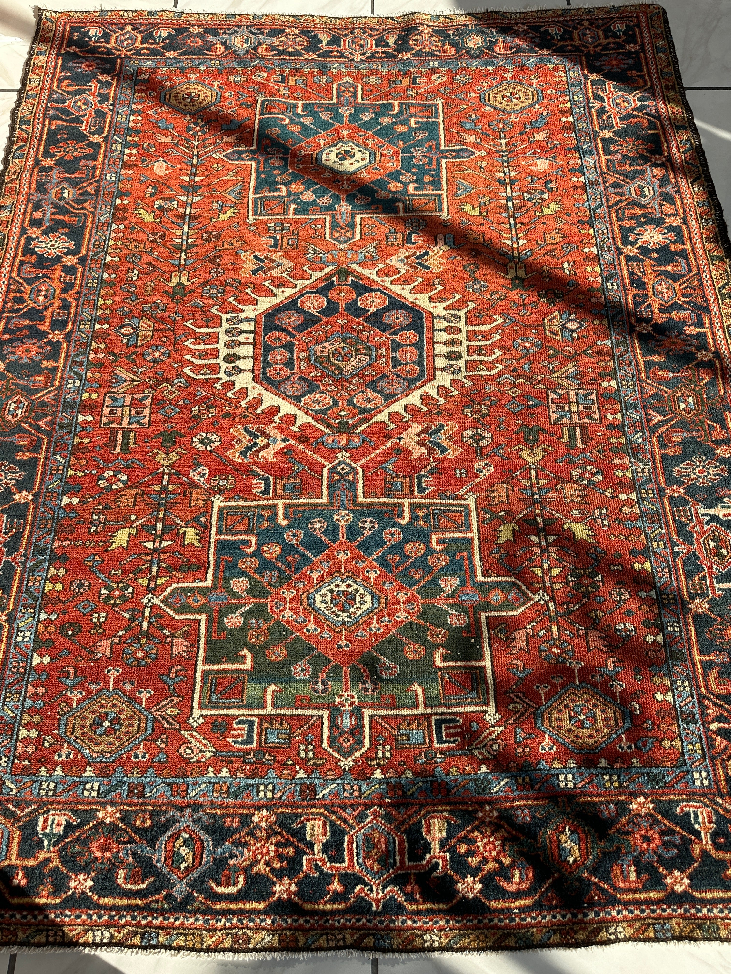 KARAJA Persian Antique Heriz Rug  4'9" x 6'