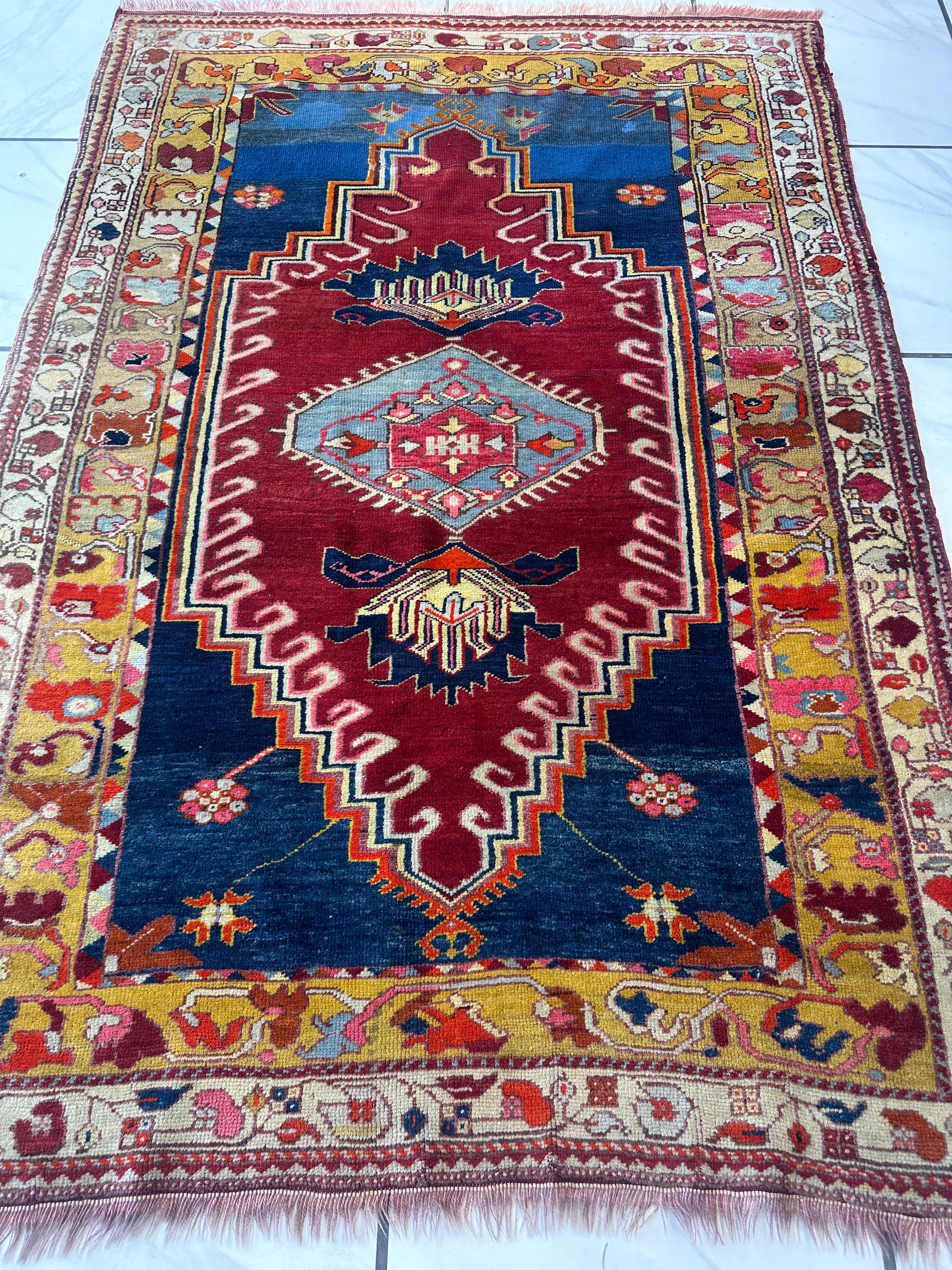 Antique Turkish Malas Wool on Wool Rug 4’2” x 6’