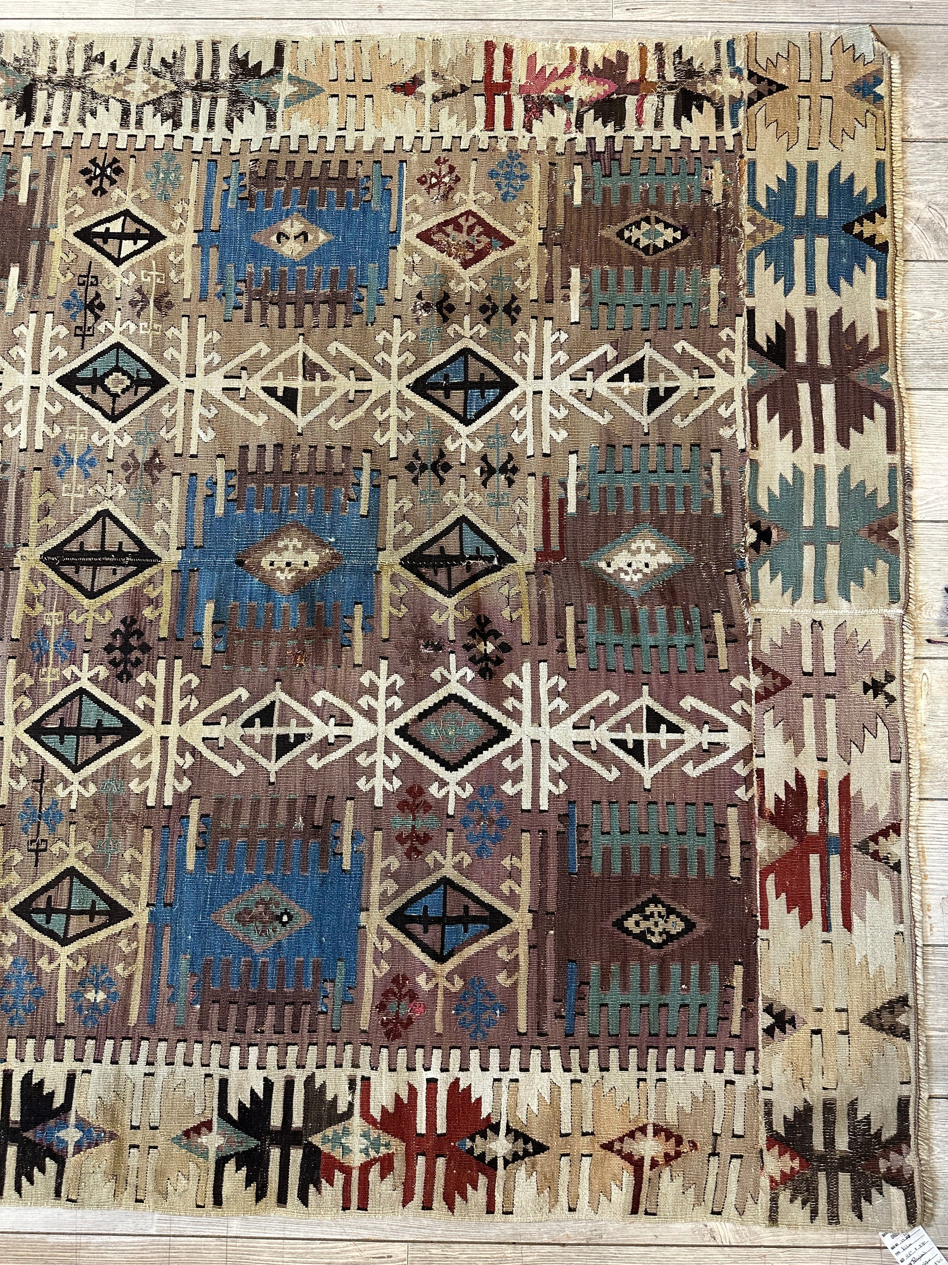 19th C Decorative Collectable Turkish Anatolian Reyhannli Kilim Rug 5’ x 8’3”