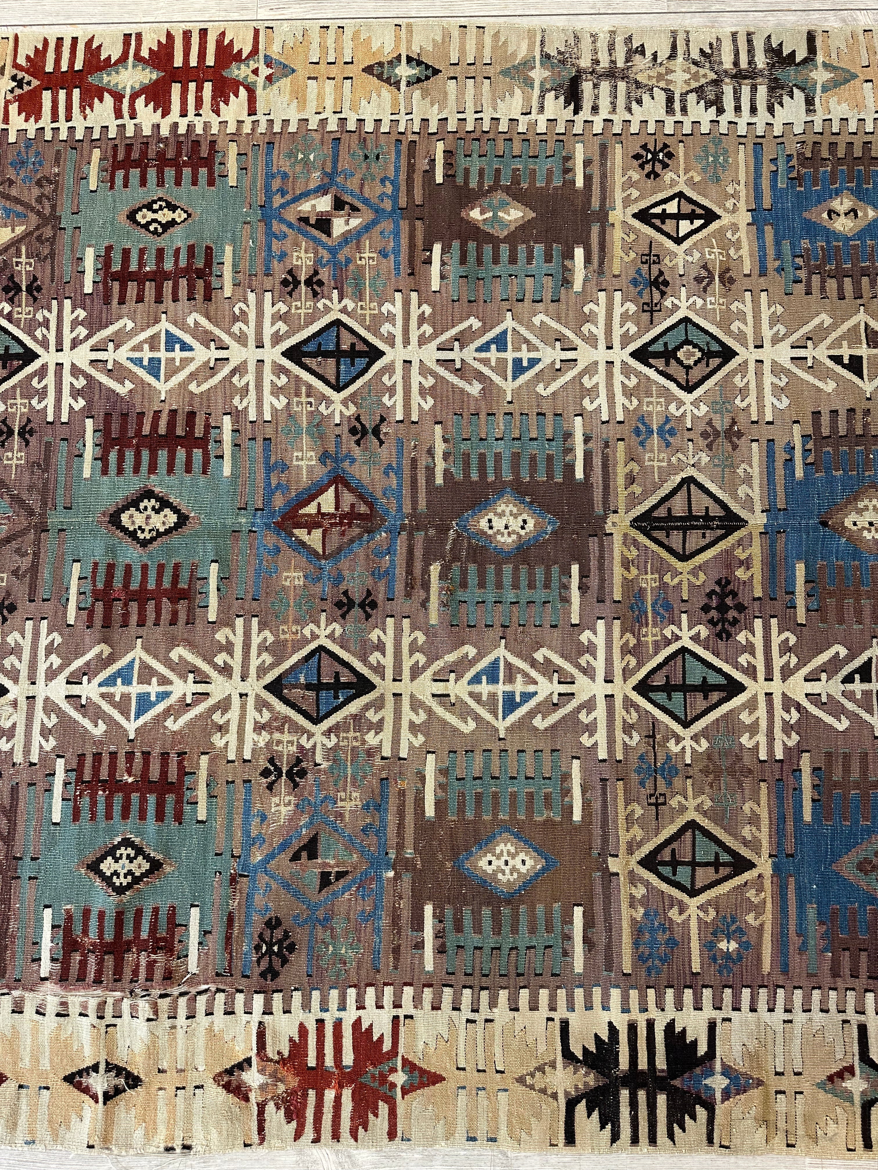 19th C Decorative Collectable Turkish Anatolian Reyhannli Kilim Rug 5’ x 8’3”