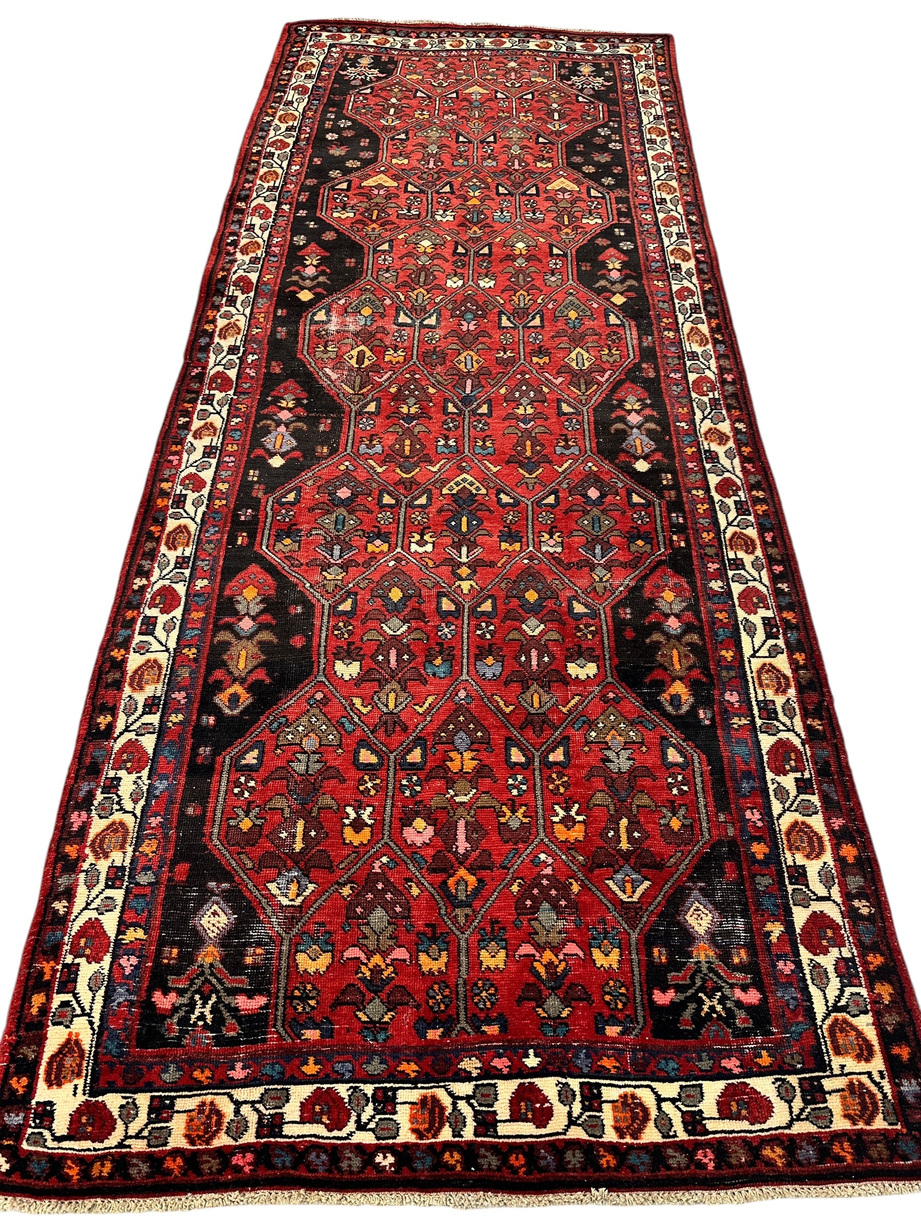 Vintage Persian Hosseinabad Runner Rug - 4’2” x 10’5” - Handwoven Wool, Circa 1950s