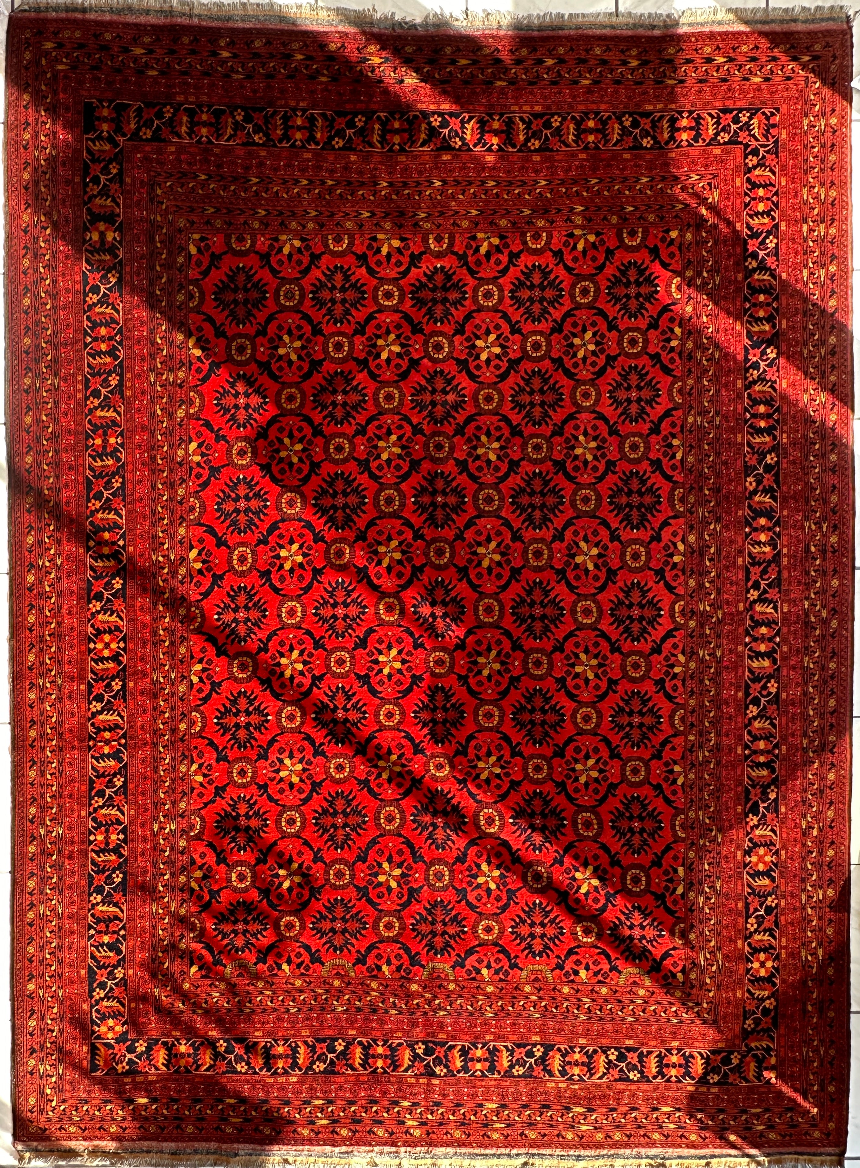 Vintage Afghani Dark Red Hand-knotted Wool Rug 8’6” x 11’6”