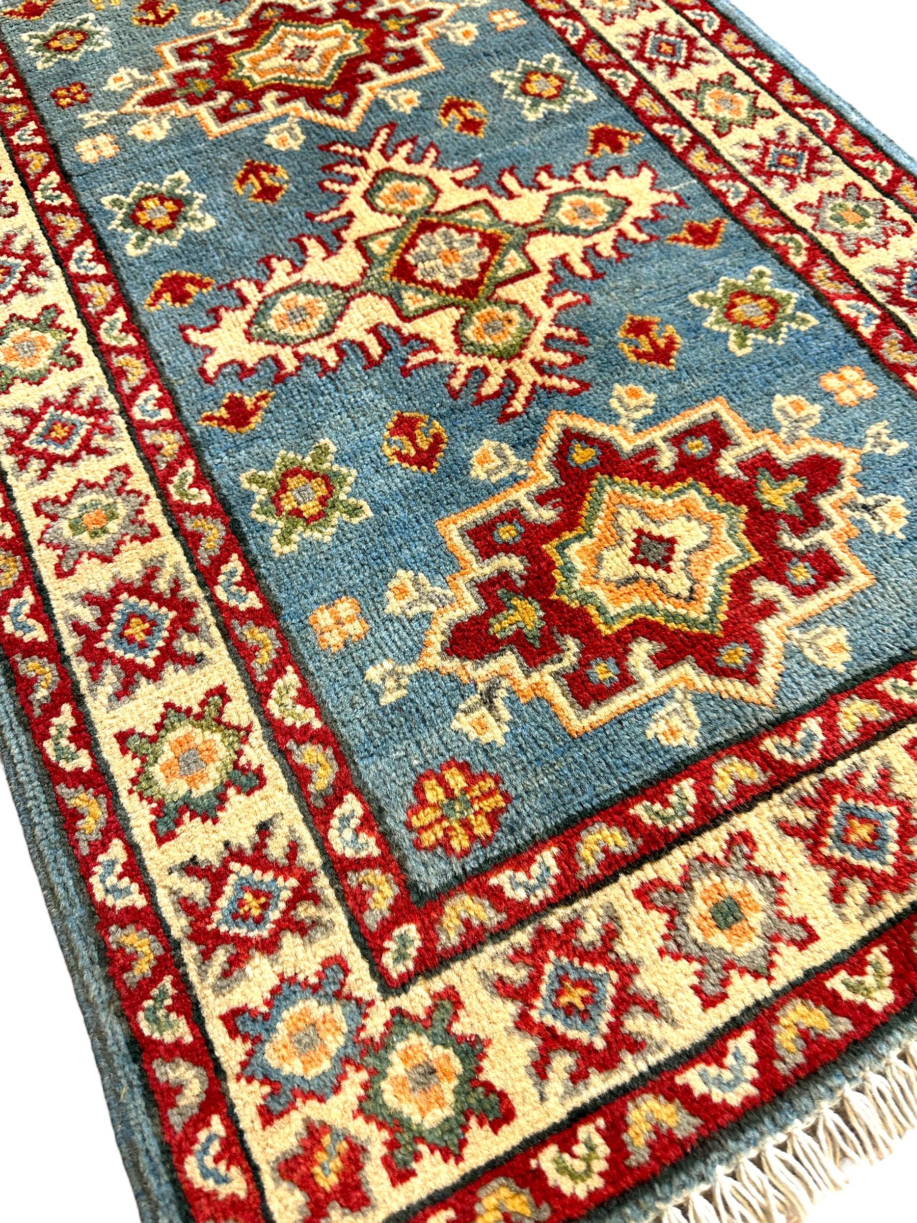 Hand-knotted Afghani Super Kazak Runner Rug 2’2” x 6’