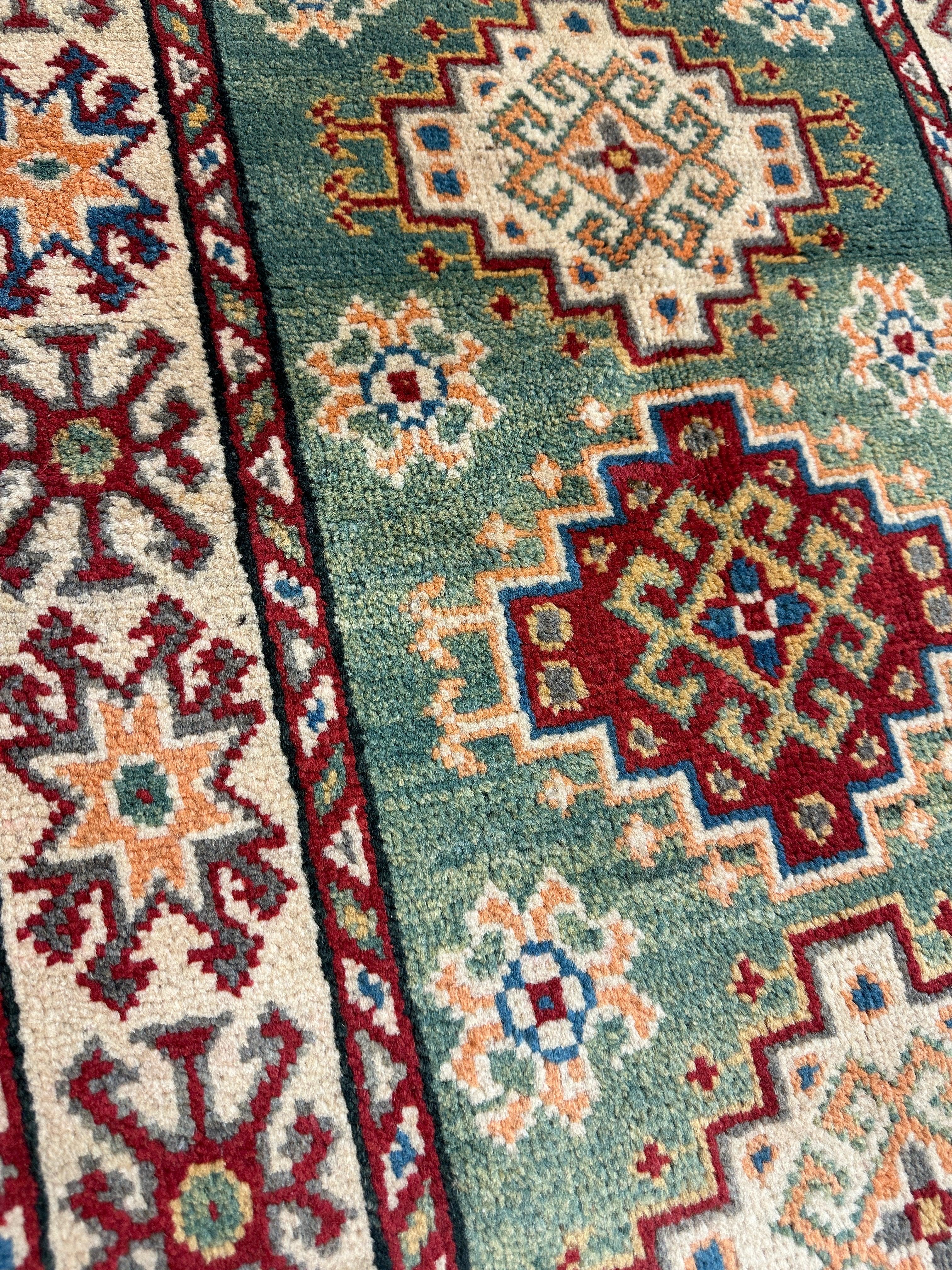 Hand-knotted Afghani Super Kazak Runner Rug 2’2” x 6’