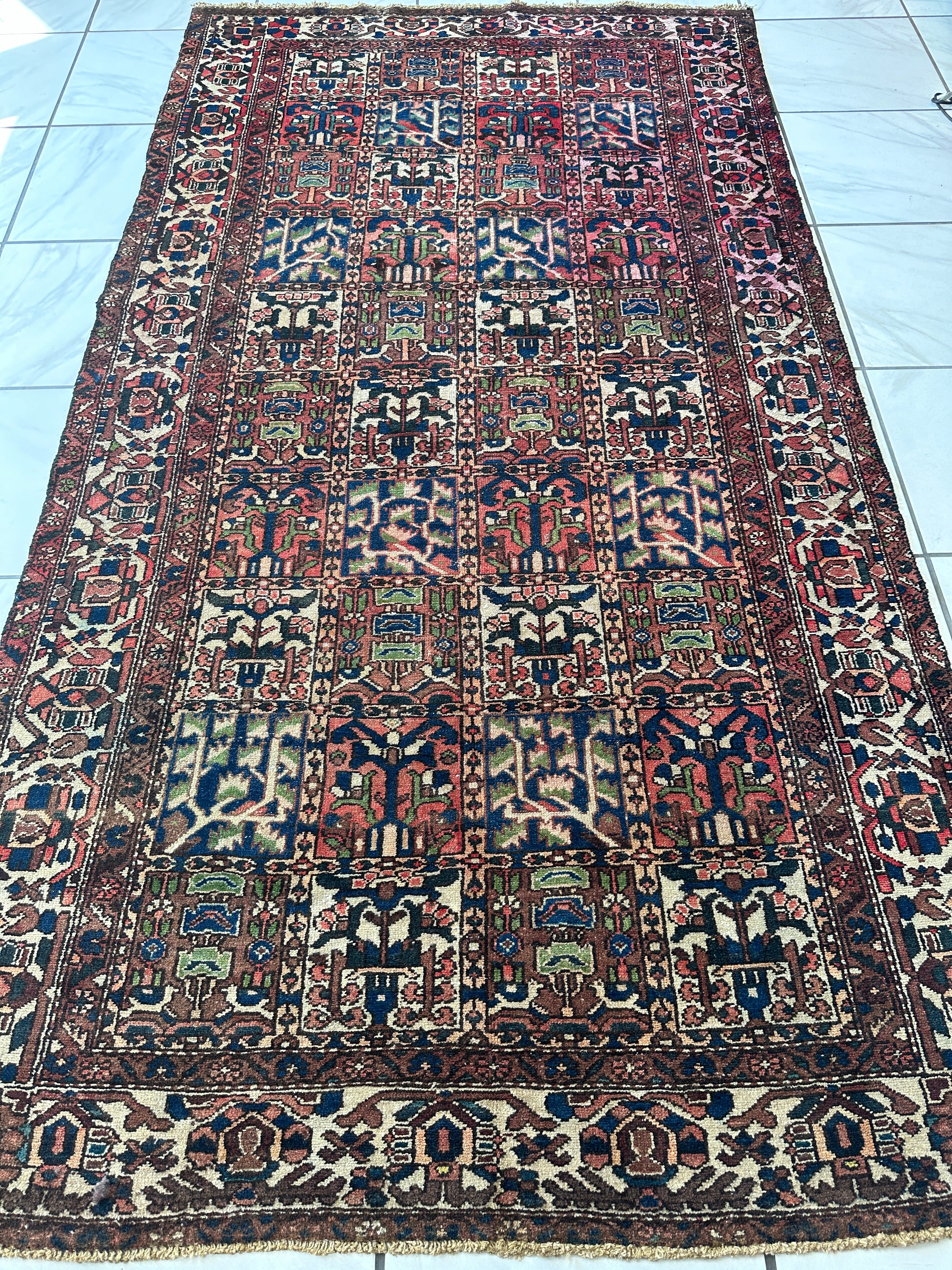 Antique Persian Bakhtiari Garden Design" aka "4 Seasons Rug" | 5’4” x 9’7”