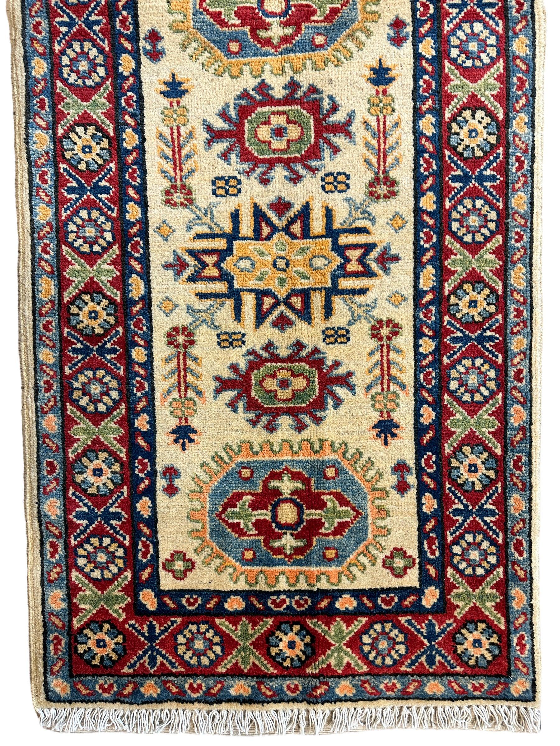 Hand-knotted Afghani Super Kazak Runner Rug 2’2” x 6’