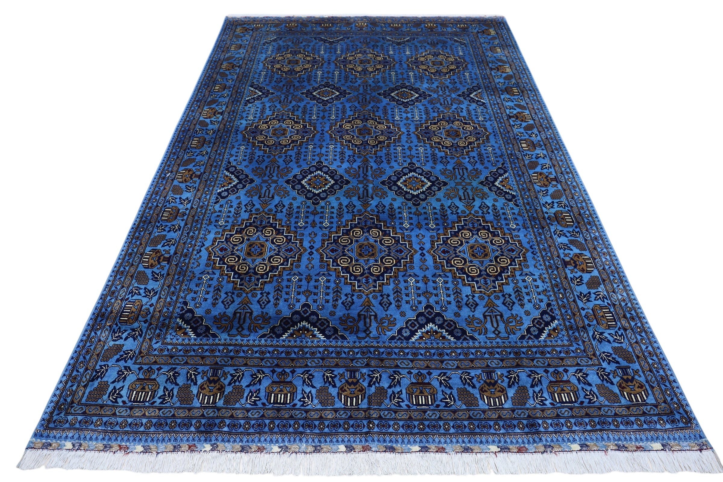 Hand-Knotted Zerkhaki Afghan Wool Area Rug – 6'6" x 10' | Elegant Blue Tones, Handmade Quality