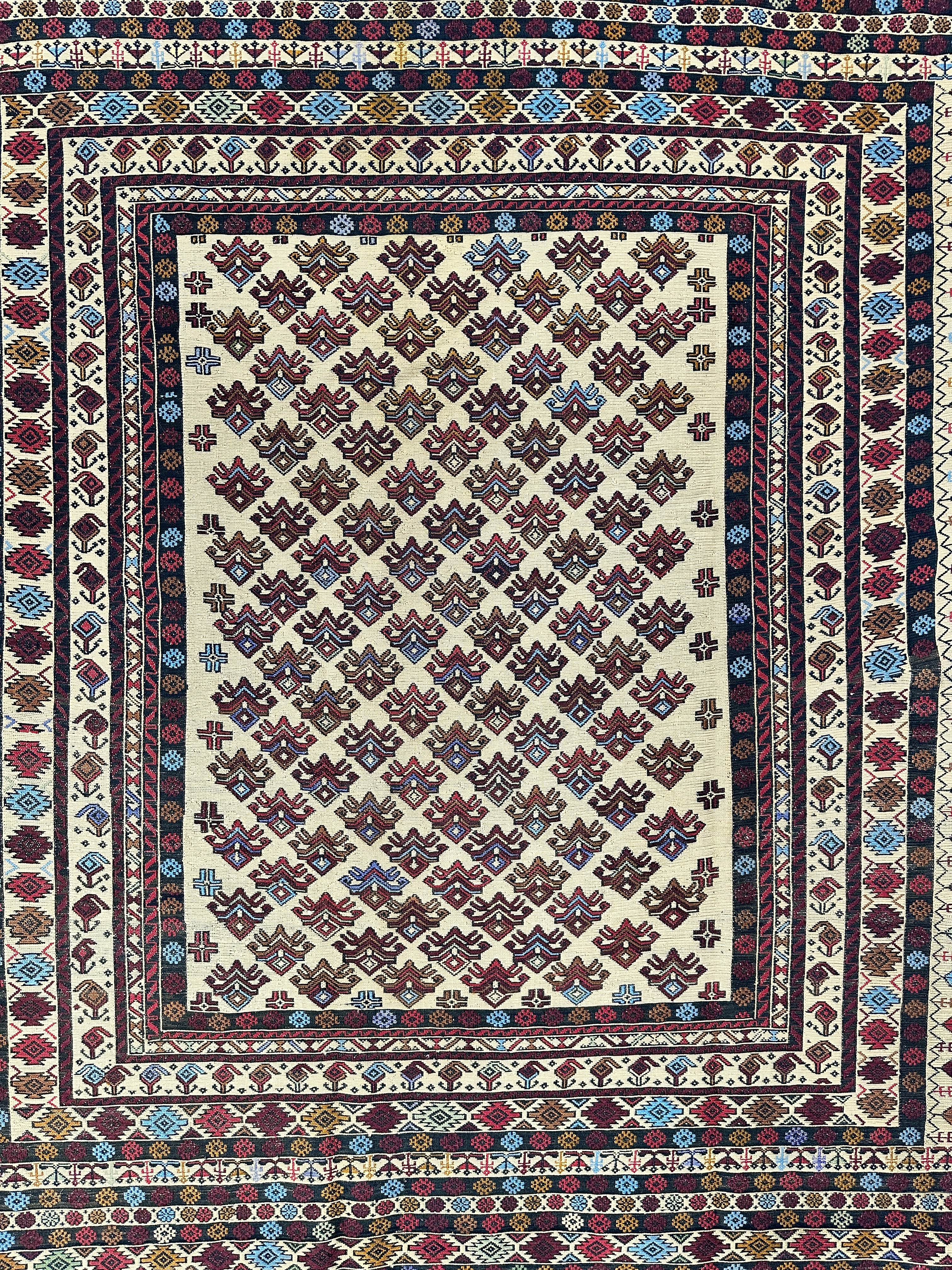 Hand-Woven Afghani Maliki Soumak Wool Kilim Rug - 4'2" x 6'