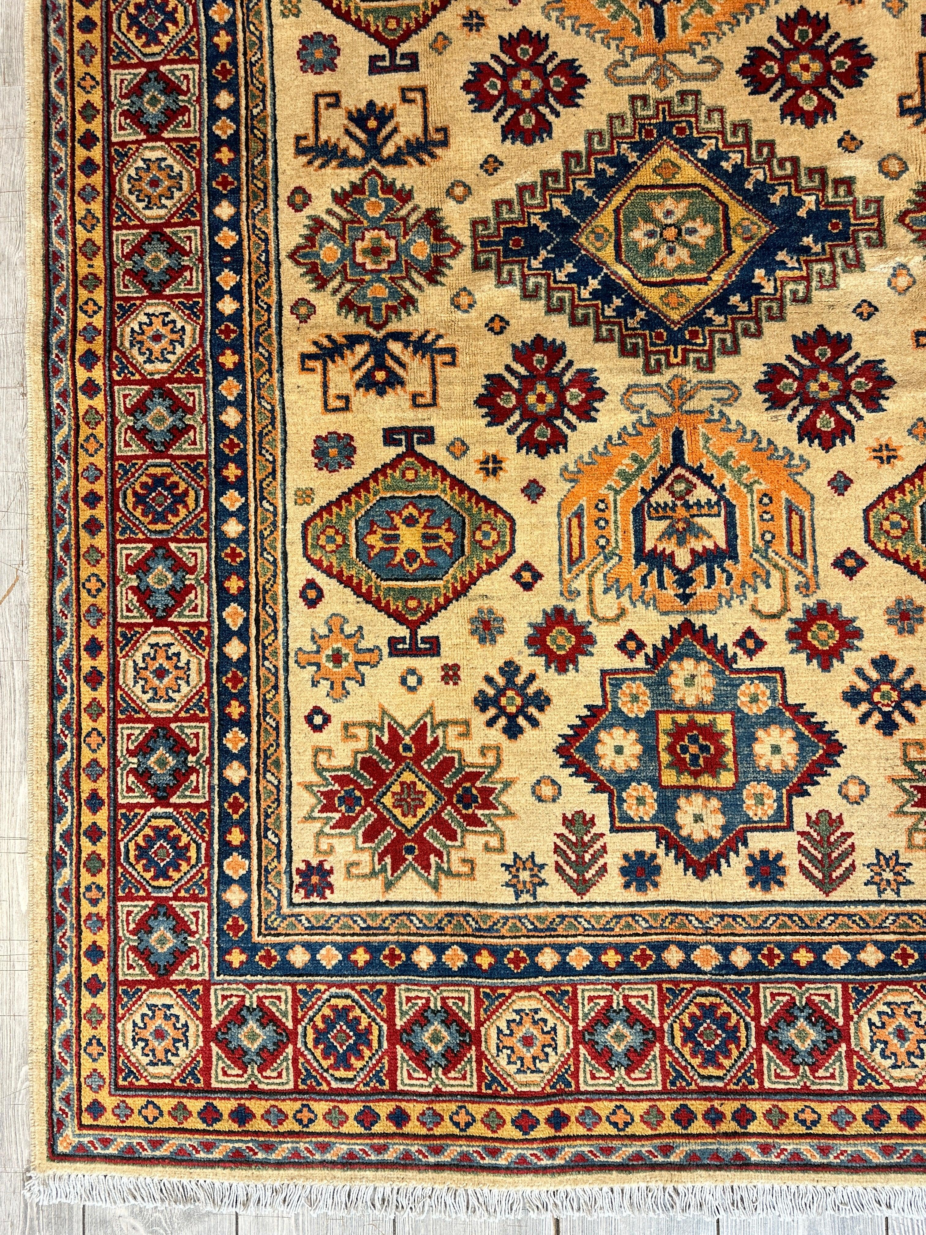 Fine Hand Knotted Afghani Super Kazak Rug 5 x 7