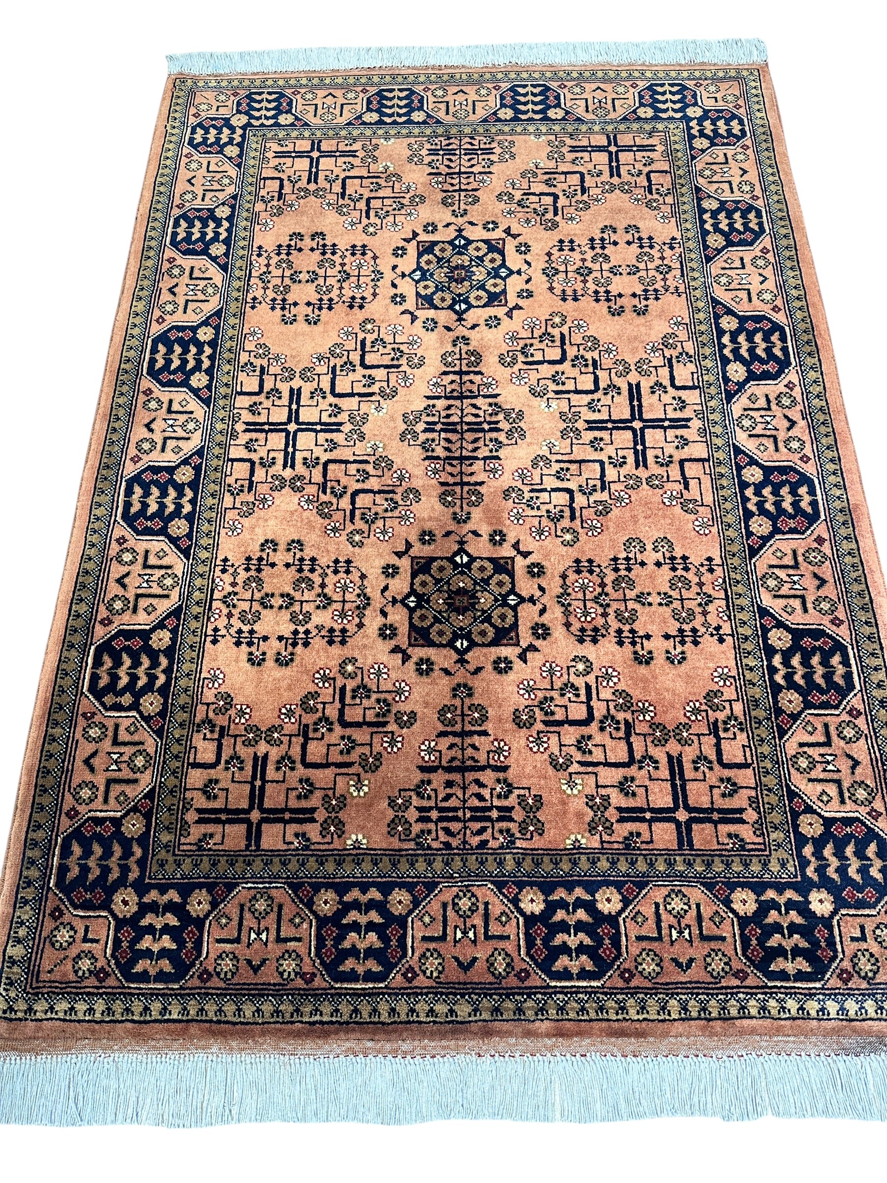 Hand-Knotted Bukharayi Rug – Peach 59” x 40” | Traditional Afghan Wool Rug