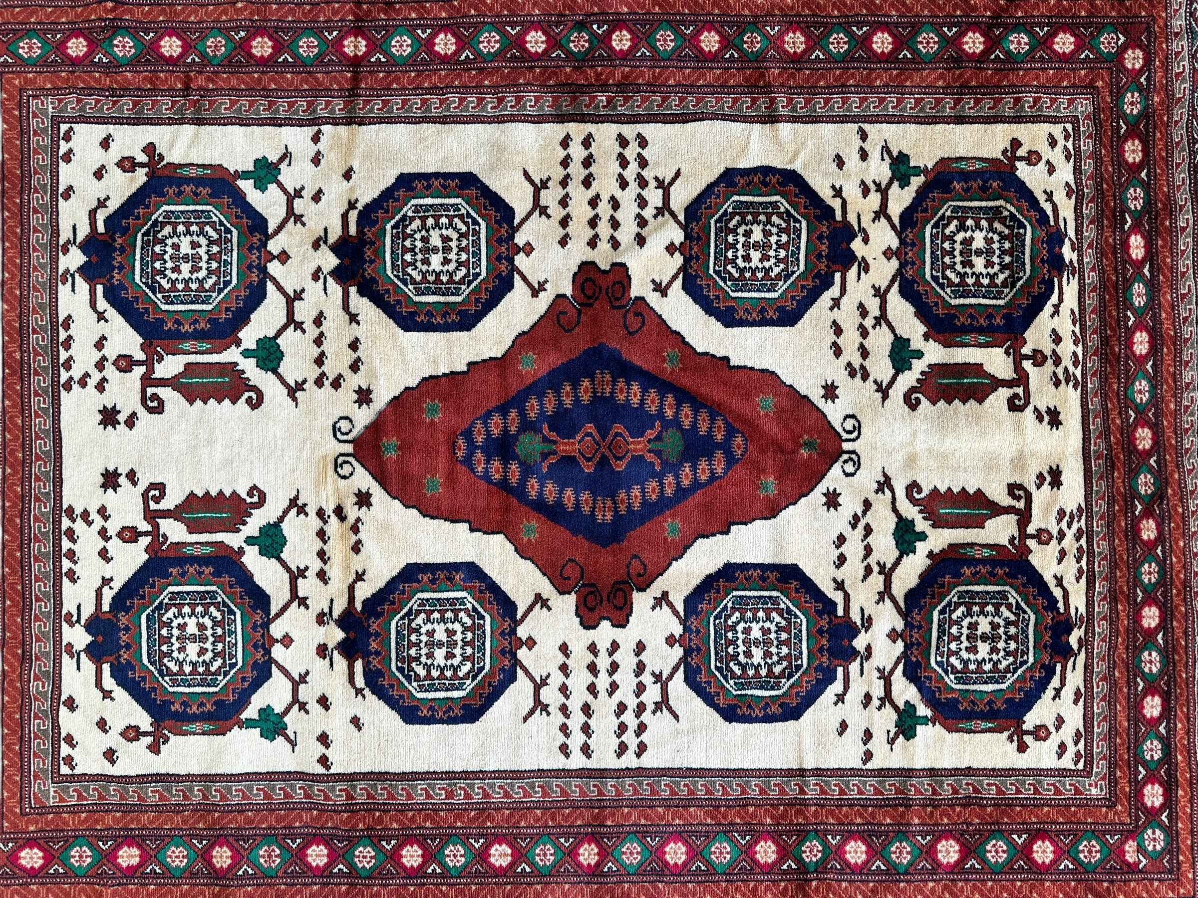 Hand-Knotted Afghani Kazak Wool Rug - 4'8" x 7'2"