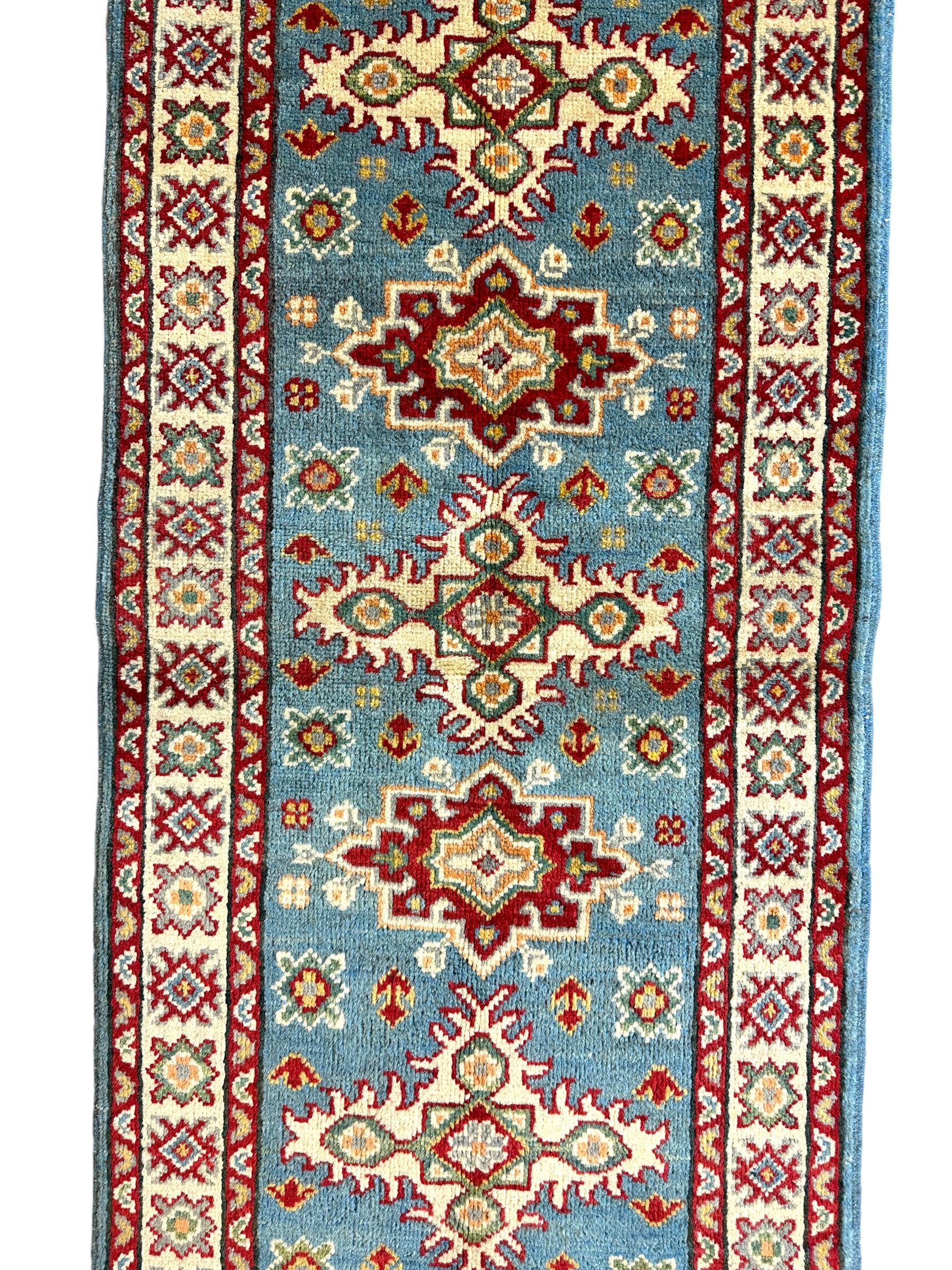 Hand-knotted Afghani Super Kazak Runner Rug 2’2” x 6’