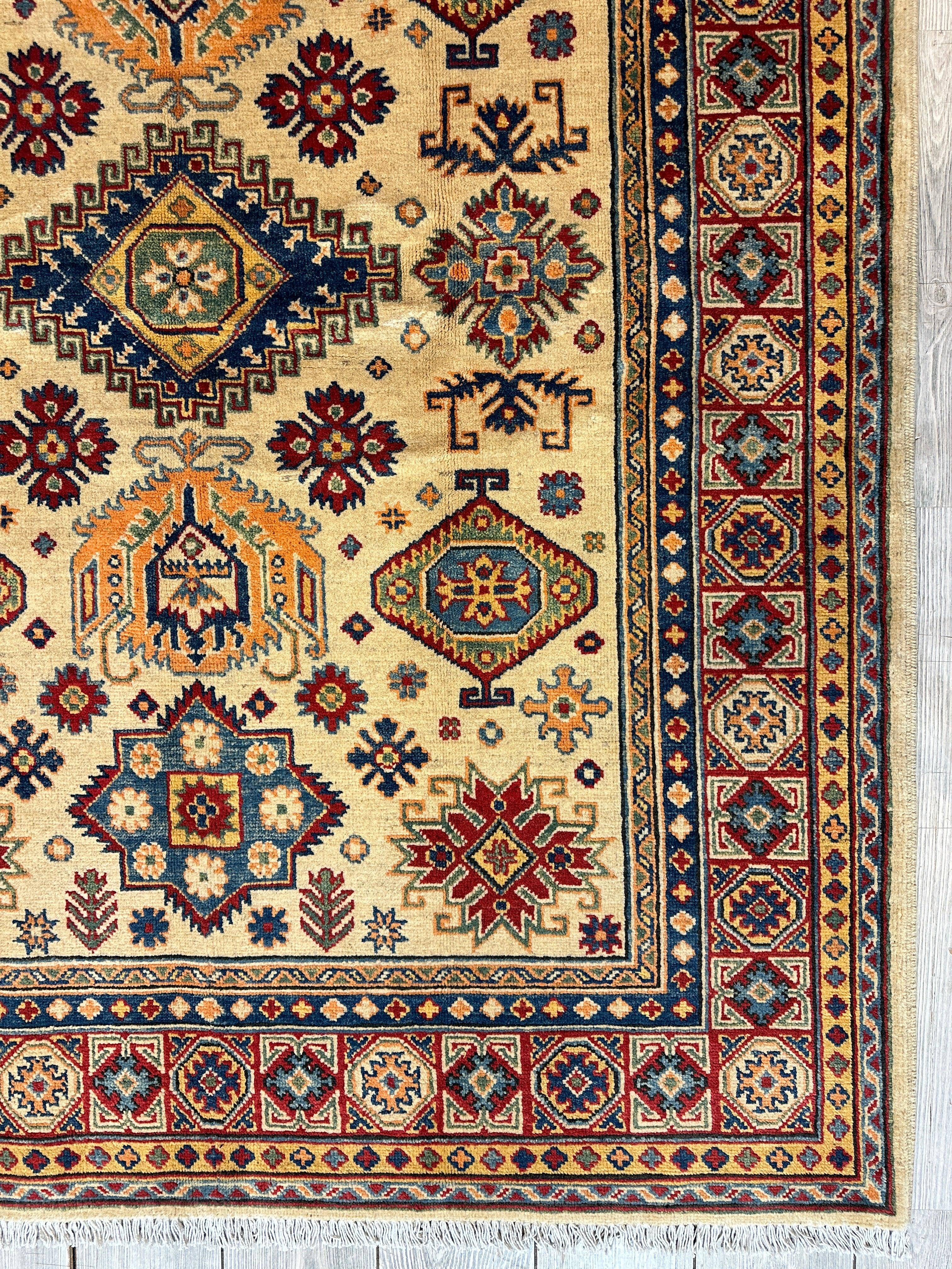 Fine Hand Knotted Afghani Super Kazak Rug 5 x 7