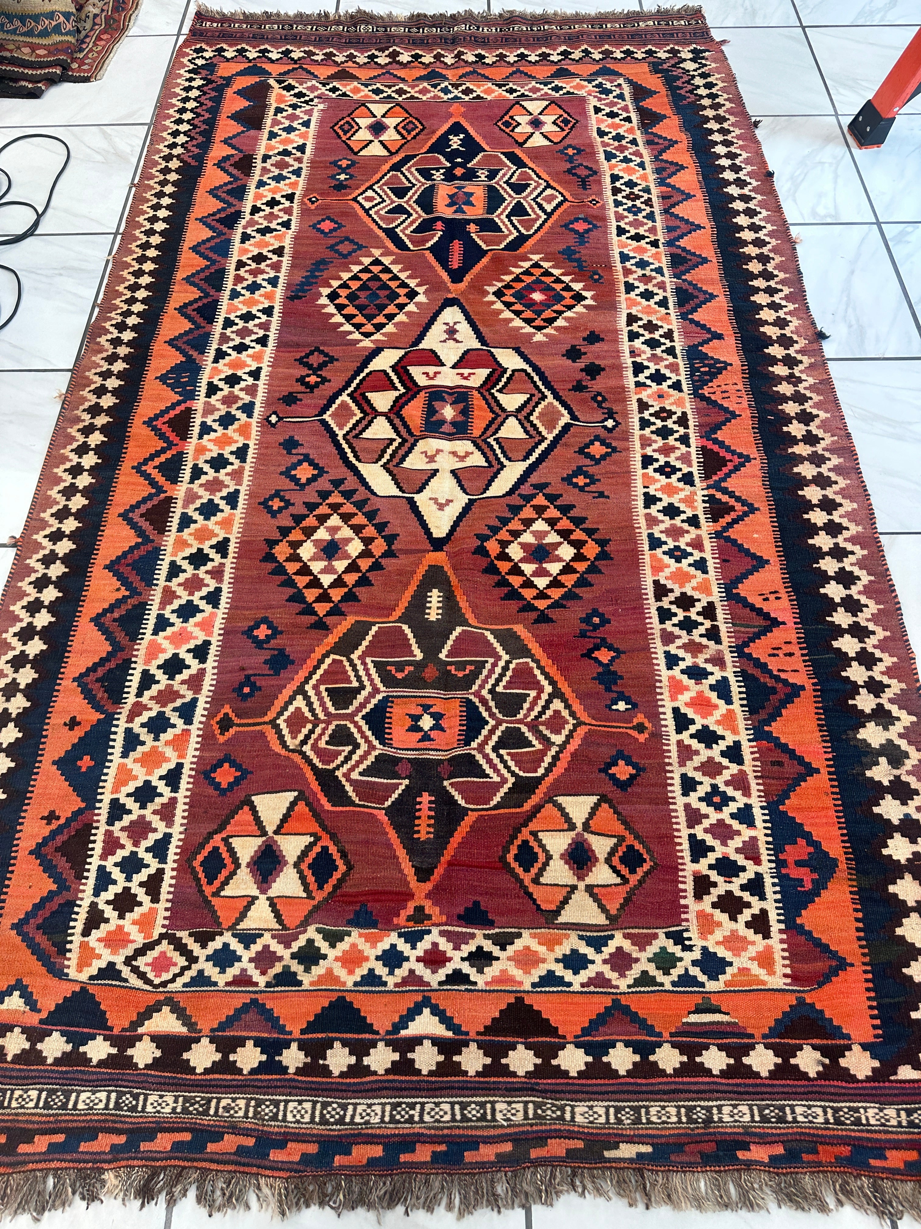 Persian Qashqai Wool Kilim 5’3” x 9’6”