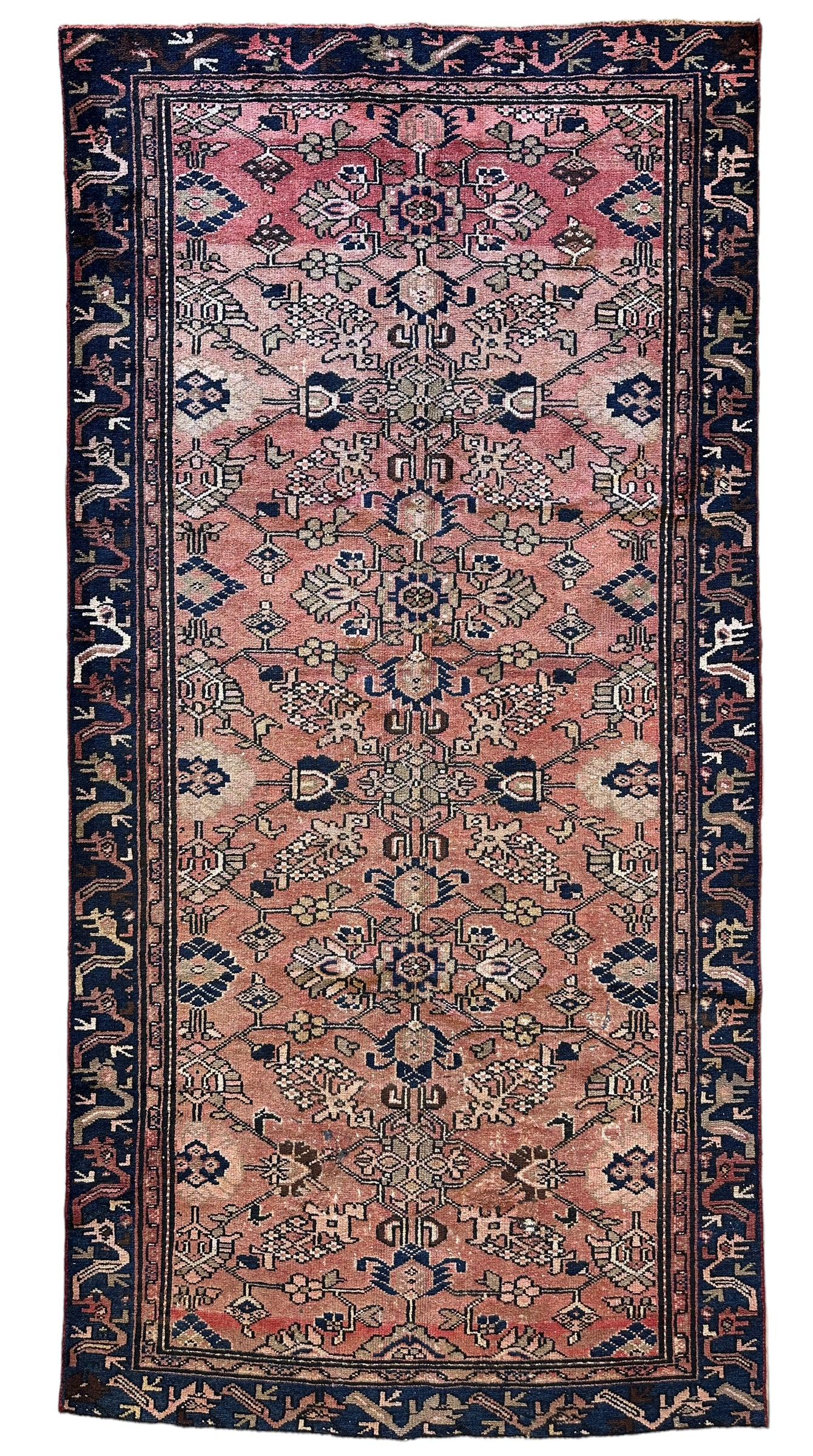 4' 4 x 9' 3 Hand Knotted Ultra Vintage Persian Wool Runner Rug