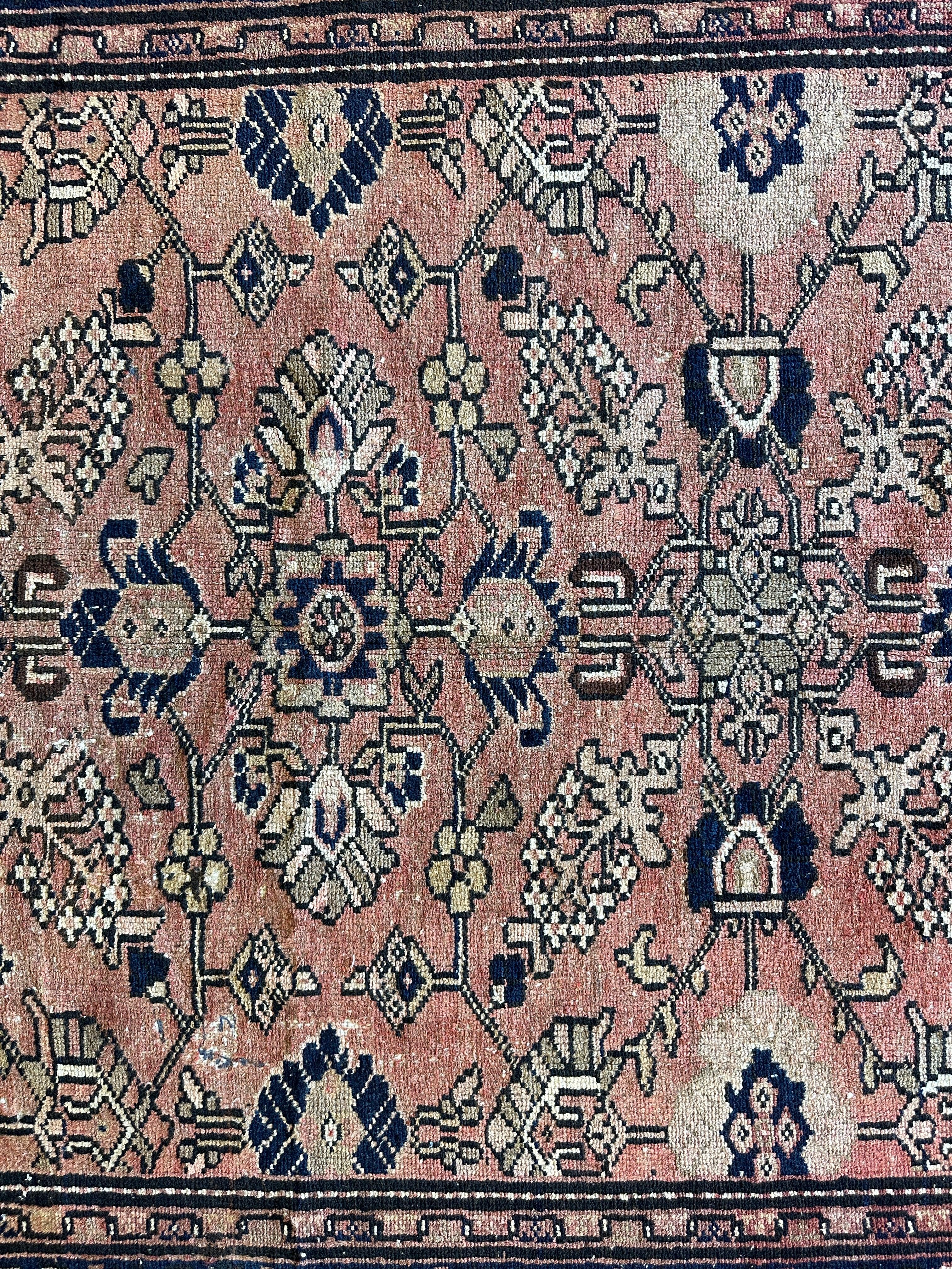 4' 4 x 9' 3 Hand Knotted Ultra Vintage Persian Wool Runner Rug