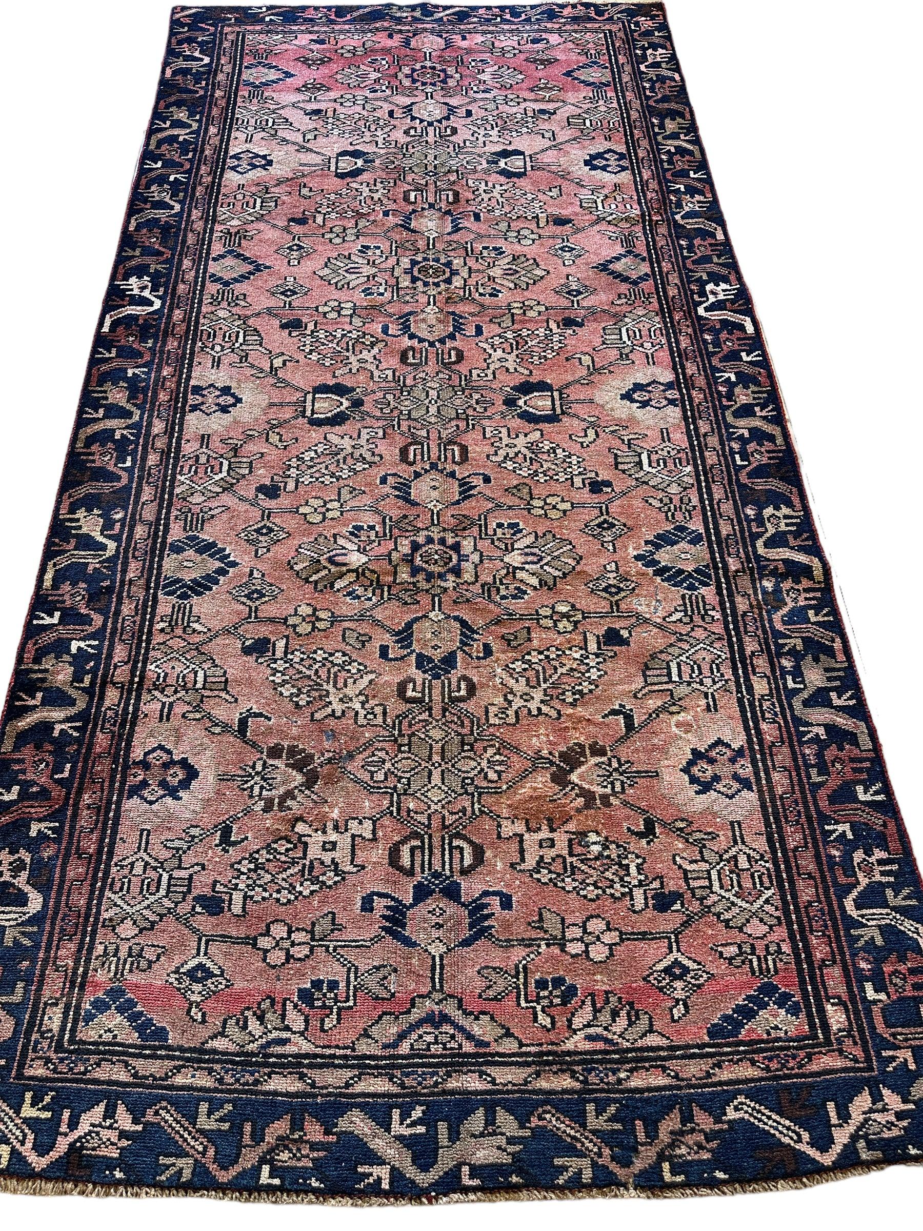 4' 4 x 9' 3 Hand Knotted Ultra Vintage Persian Wool Runner Rug