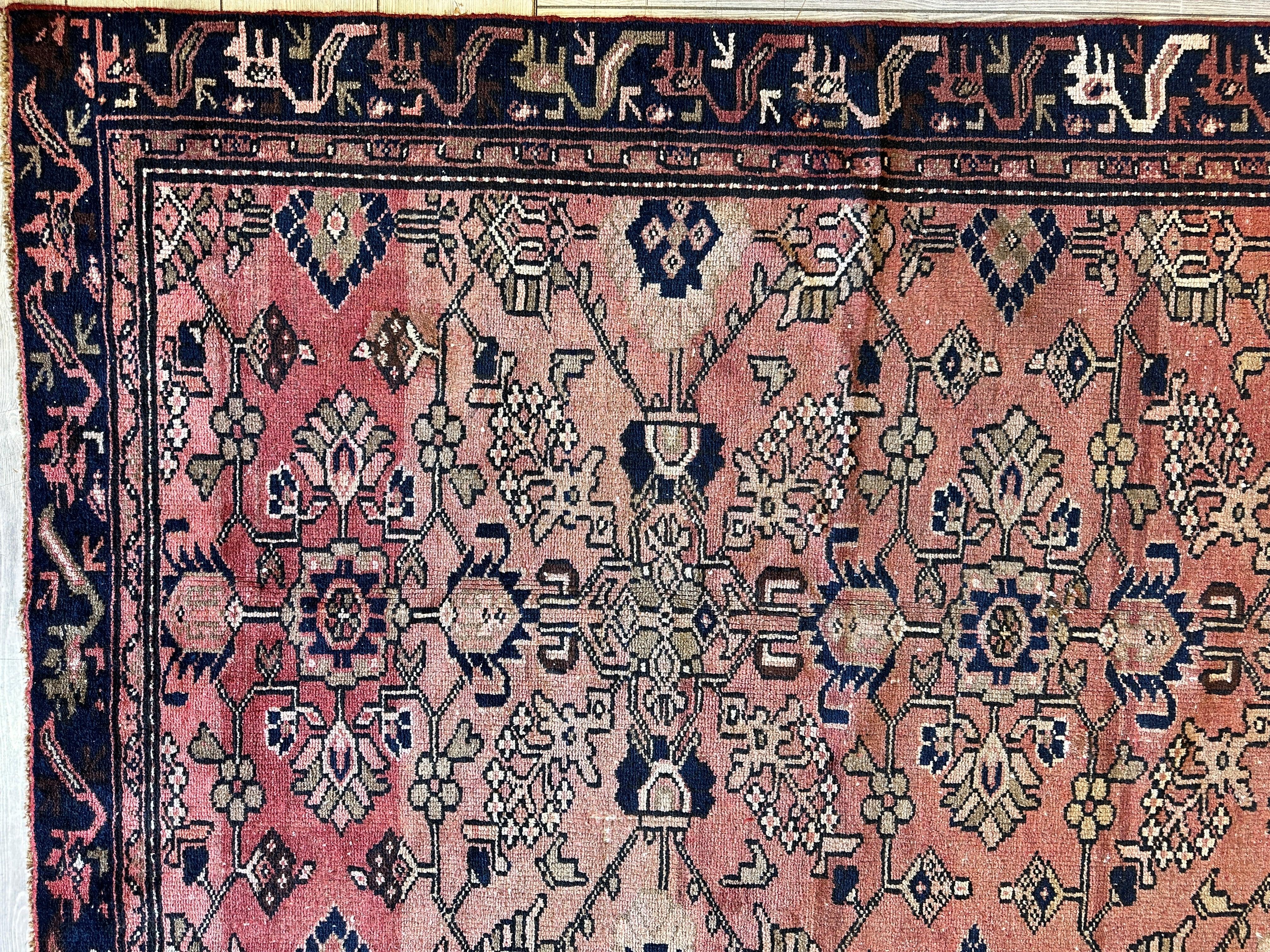 4' 4 x 9' 3 Hand Knotted Ultra Vintage Persian Wool Runner Rug