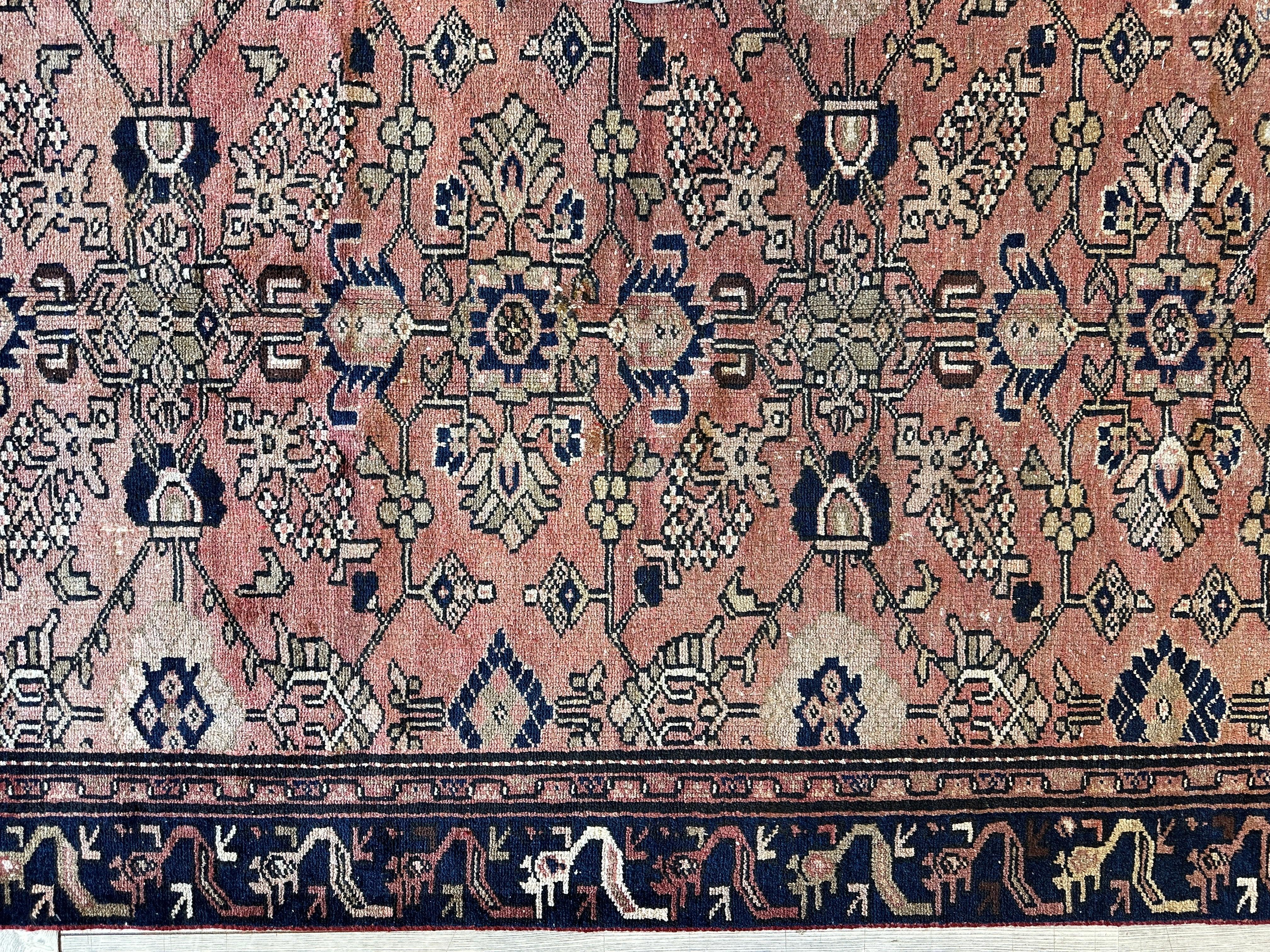 4' 4 x 9' 3 Hand Knotted Ultra Vintage Persian Wool Runner Rug