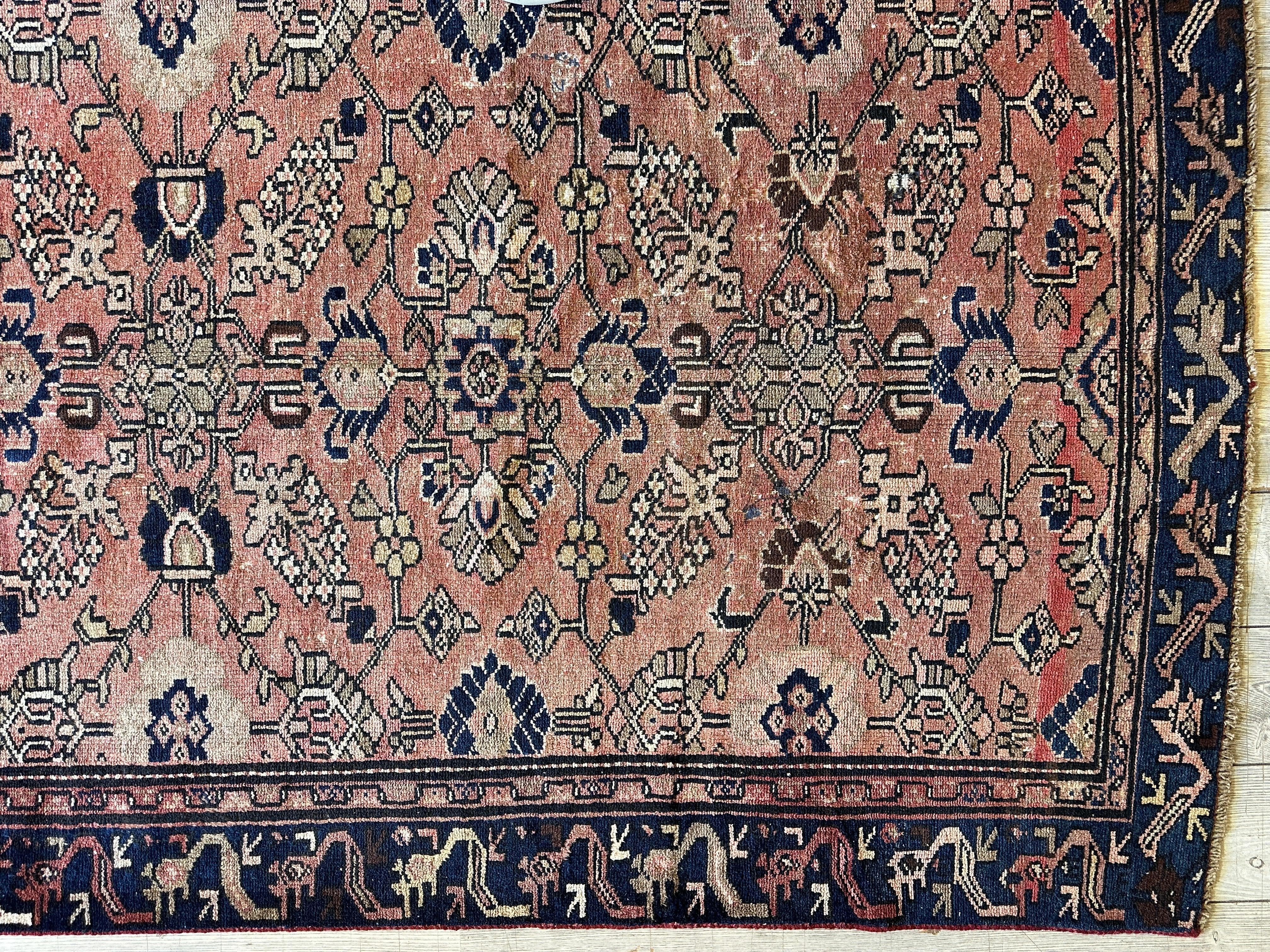 4' 4 x 9' 3 Hand Knotted Ultra Vintage Persian Wool Runner Rug