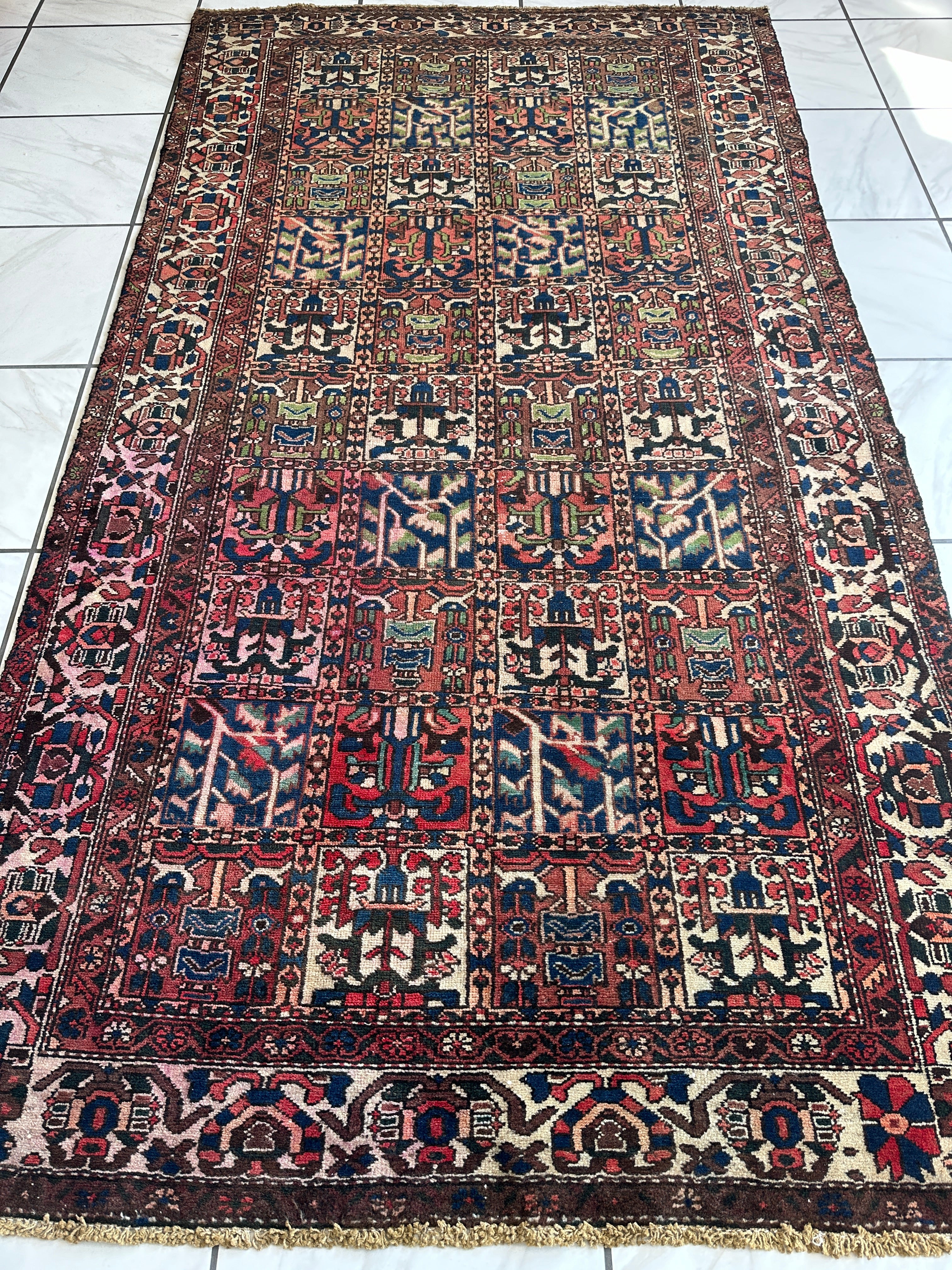 Antique Persian Bakhtiari Garden Design" aka "4 Seasons Rug" | 5’4” x 9’7”