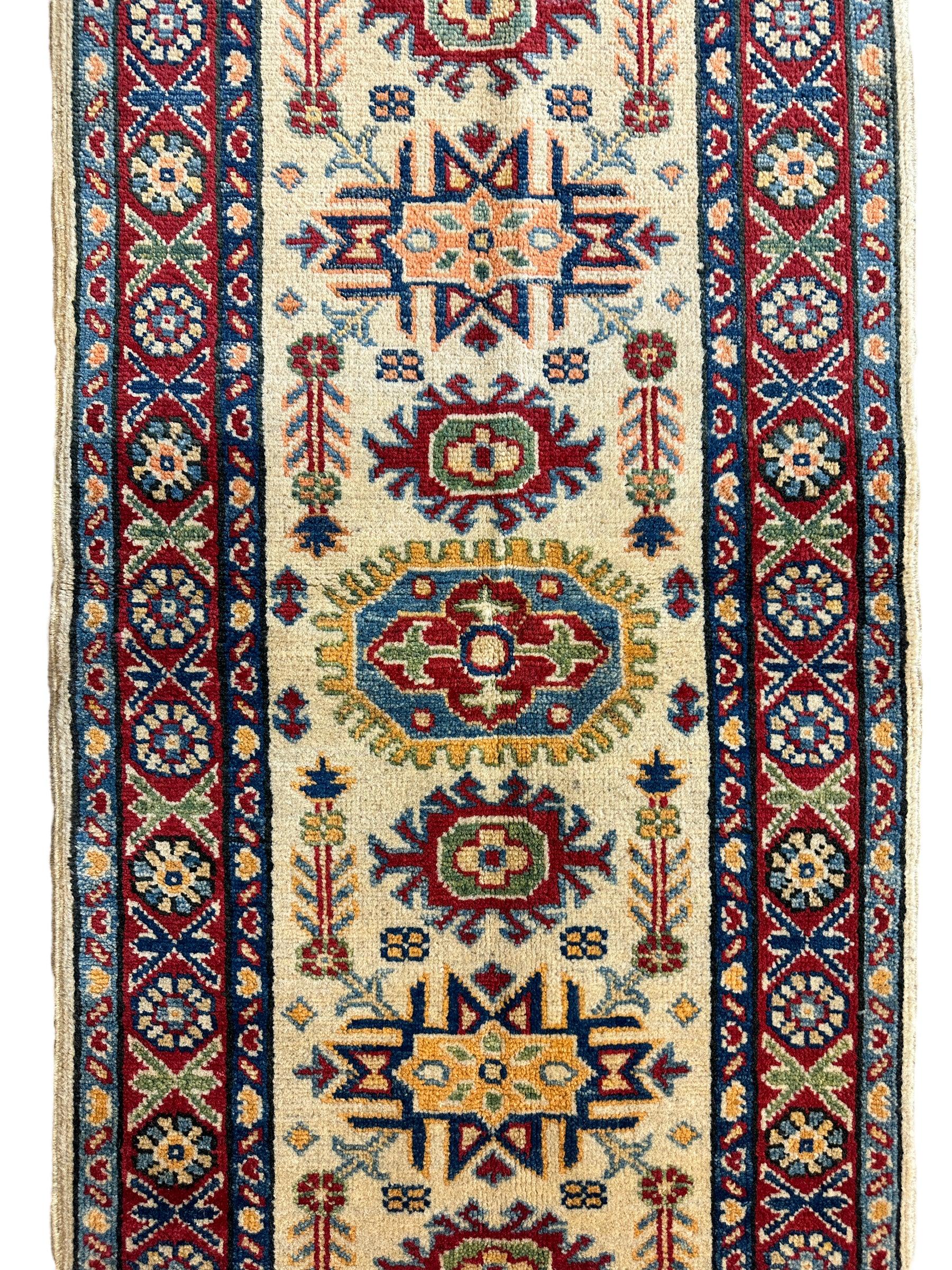 Hand-knotted Afghani Super Kazak Runner Rug 2’2” x 6’