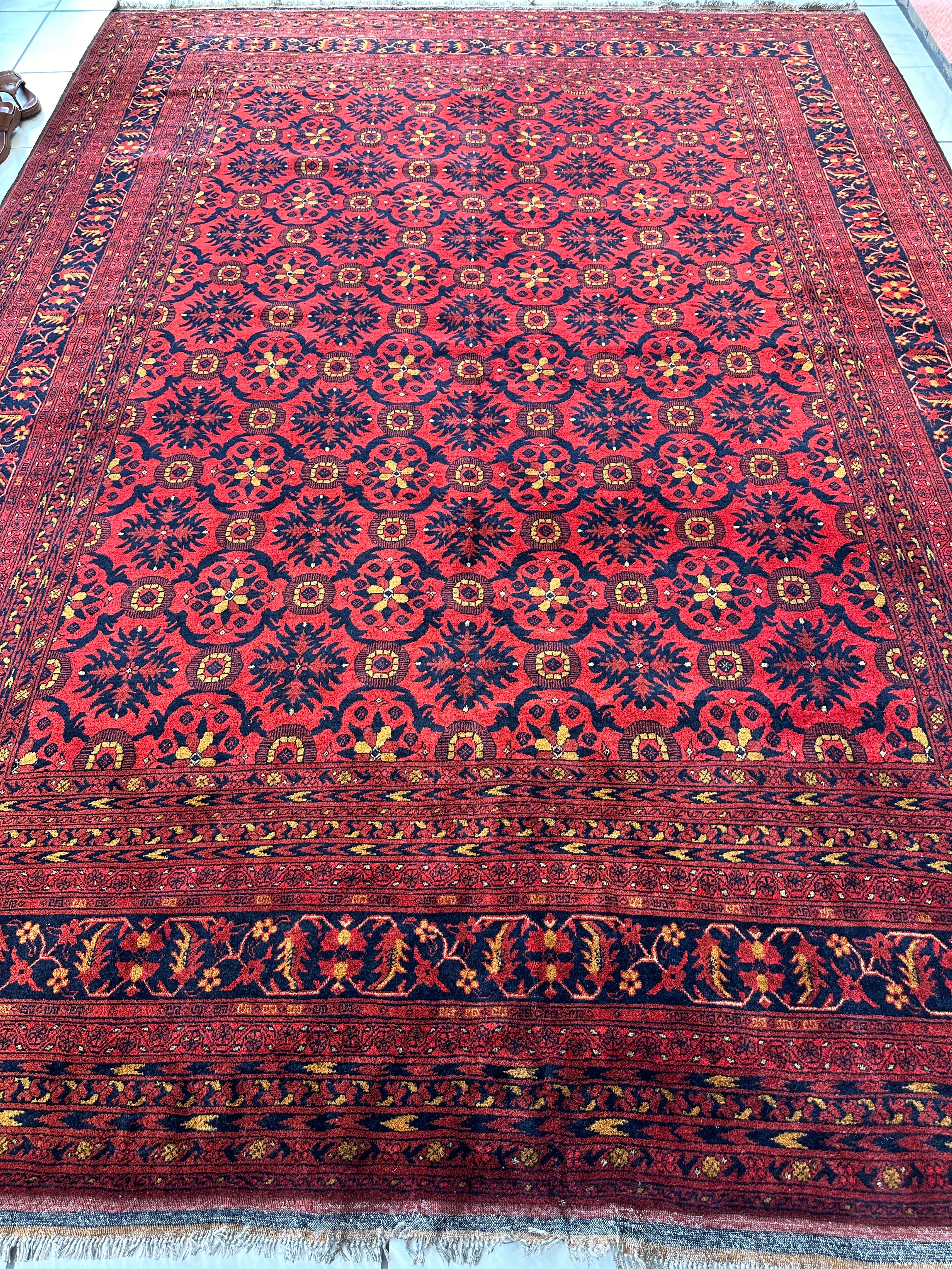 Vintage Afghani Dark Red Hand-knotted Wool Rug 8’6” x 11’6”