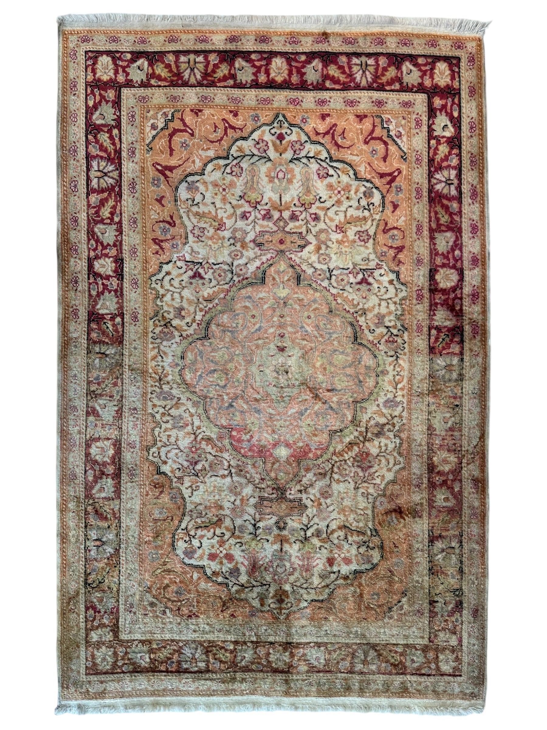 Vintage Hand-Knotted Turkish Kayseri Art Silk Rug 3’10” x 6’