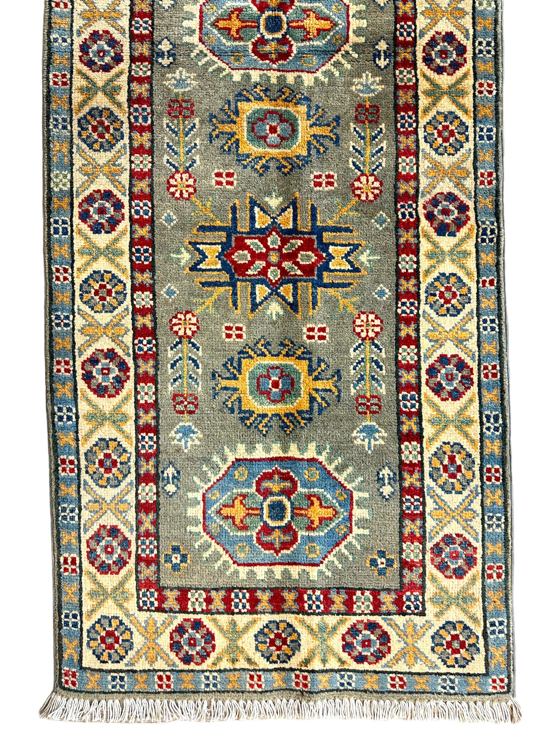 Hand-knotted Afghani Super Kazak Runner Rug 2’2” x 6’