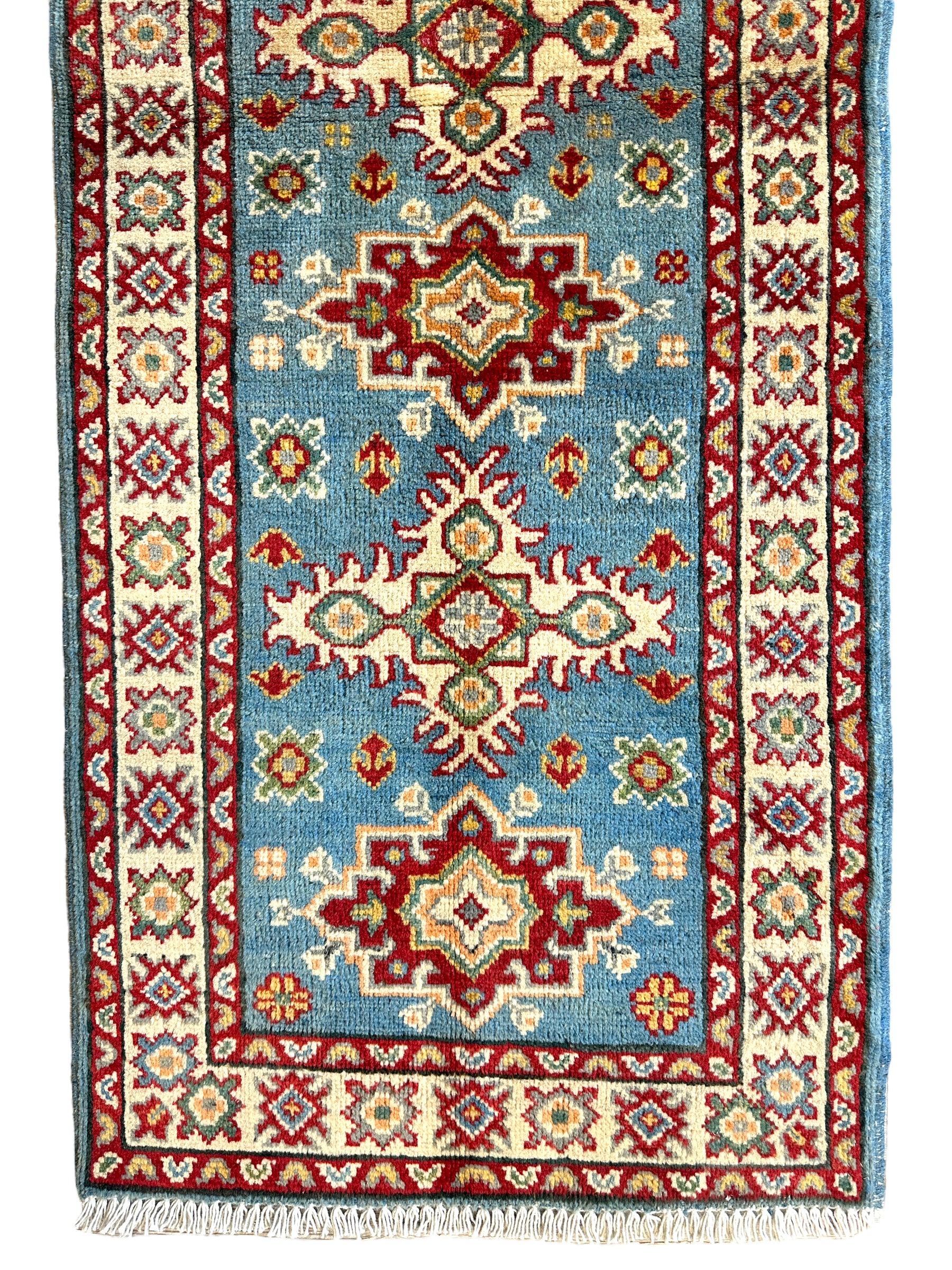 Hand-knotted Afghani Super Kazak Runner Rug 2’2” x 6’