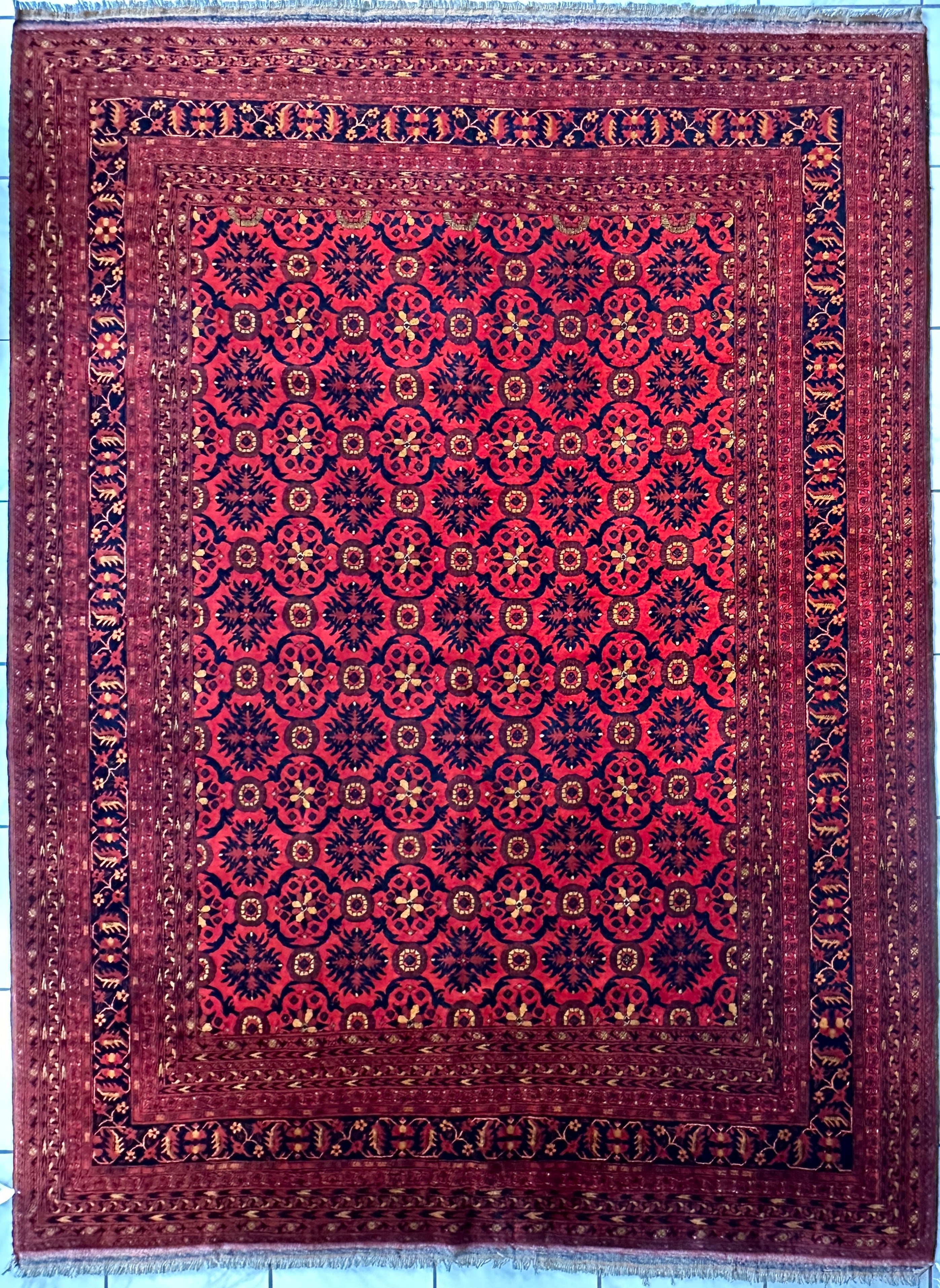 Vintage Afghani Dark Red Hand-knotted Wool Rug 8’6” x 11’6”