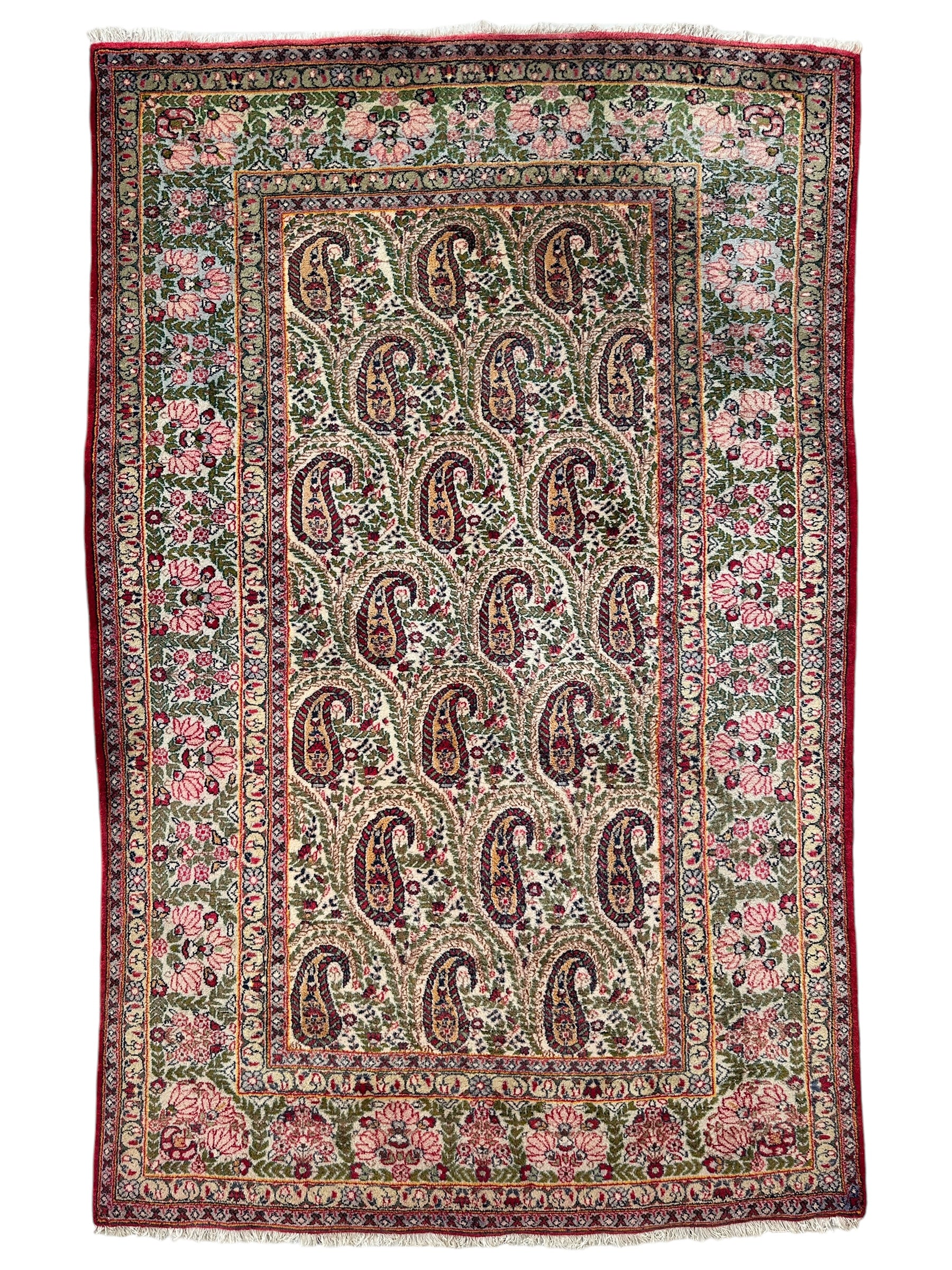 Vintage Hand-Knotted Paisley Senneh Rug – 6'1" x 9'4" – Sanandaj Persian Wool Rug