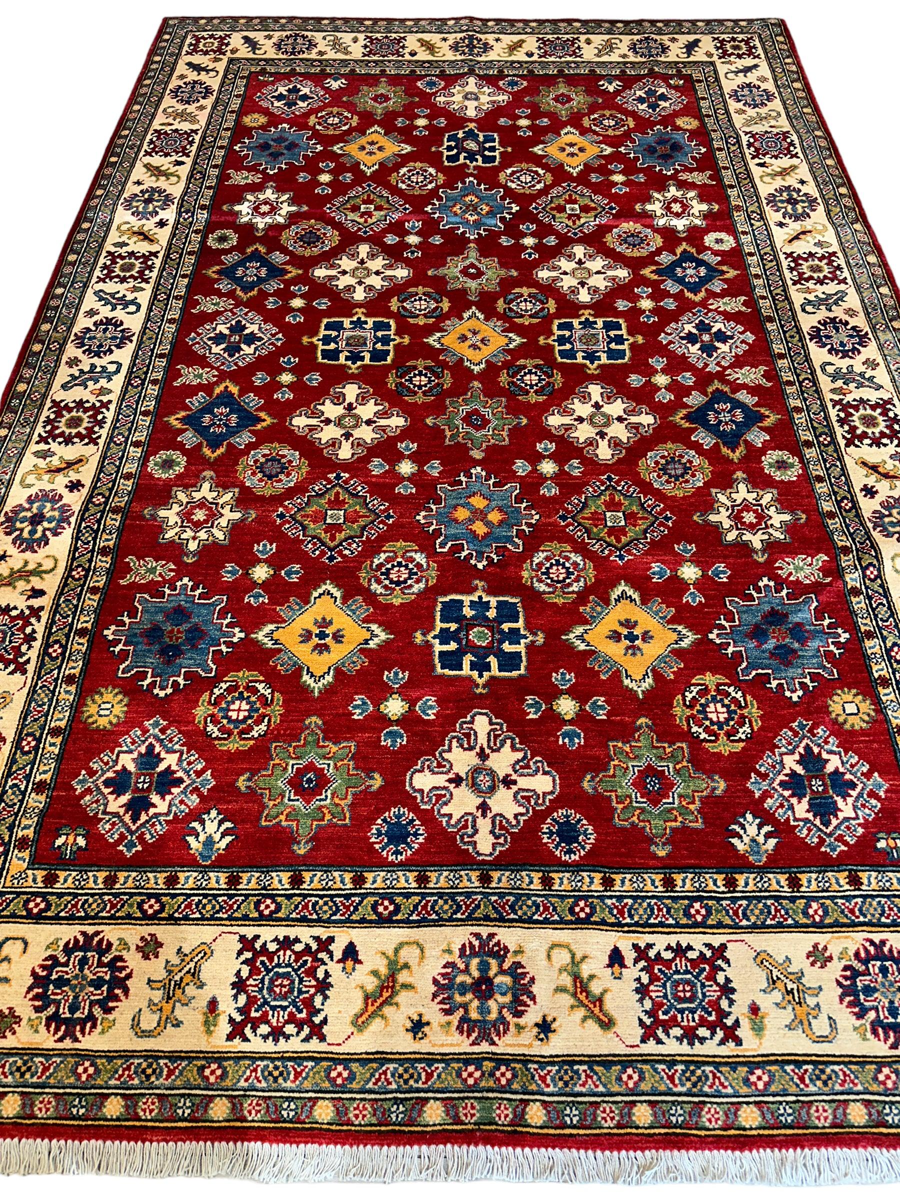 Fine Hand Knotted Afghani Super Kazak Rug 7 x 10