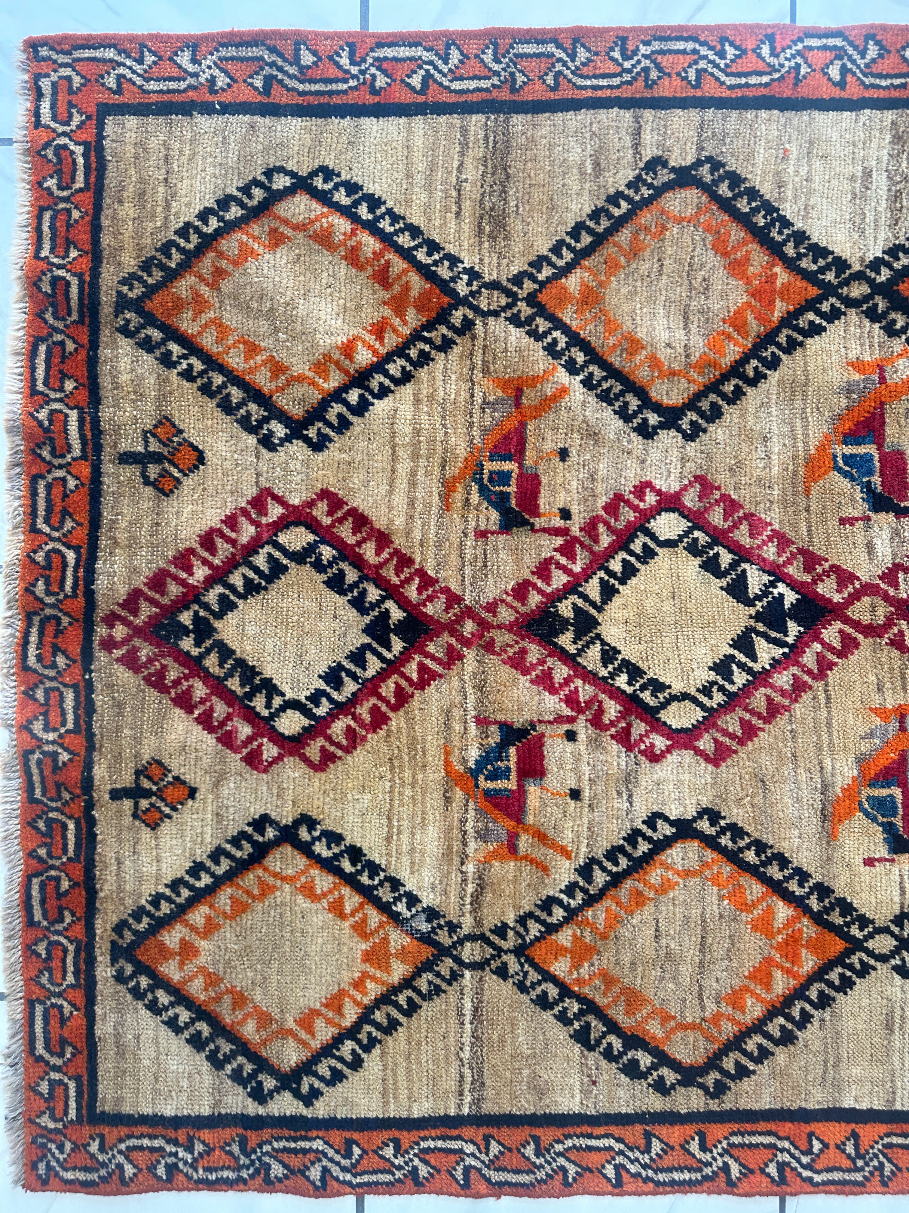 1950’s Gabbeh Qashqai Wool Rug 4’3” x 7’1”