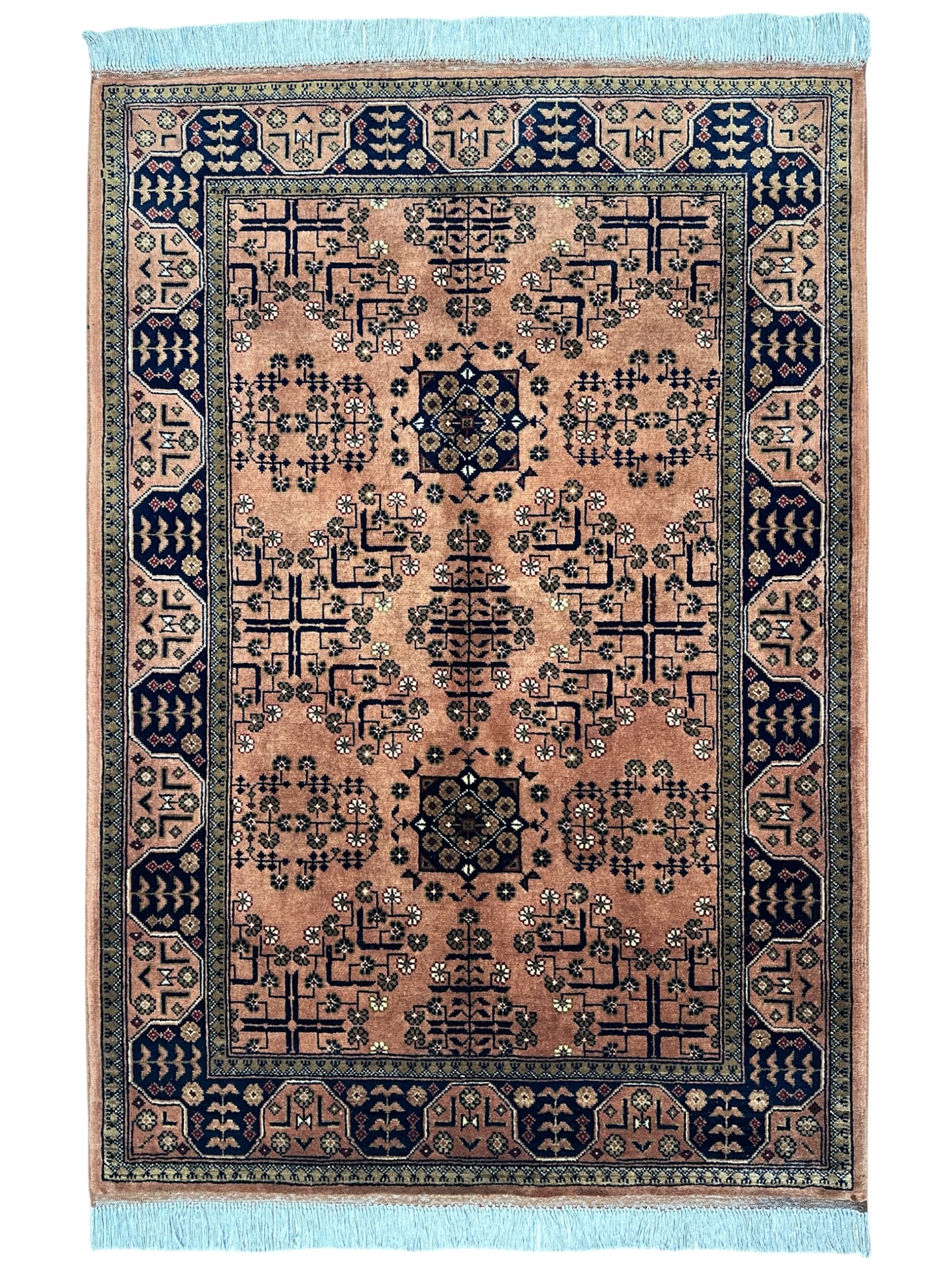 Hand-Knotted Bukharayi Rug – Peach 59” x 40” | Traditional Afghan Wool Rug