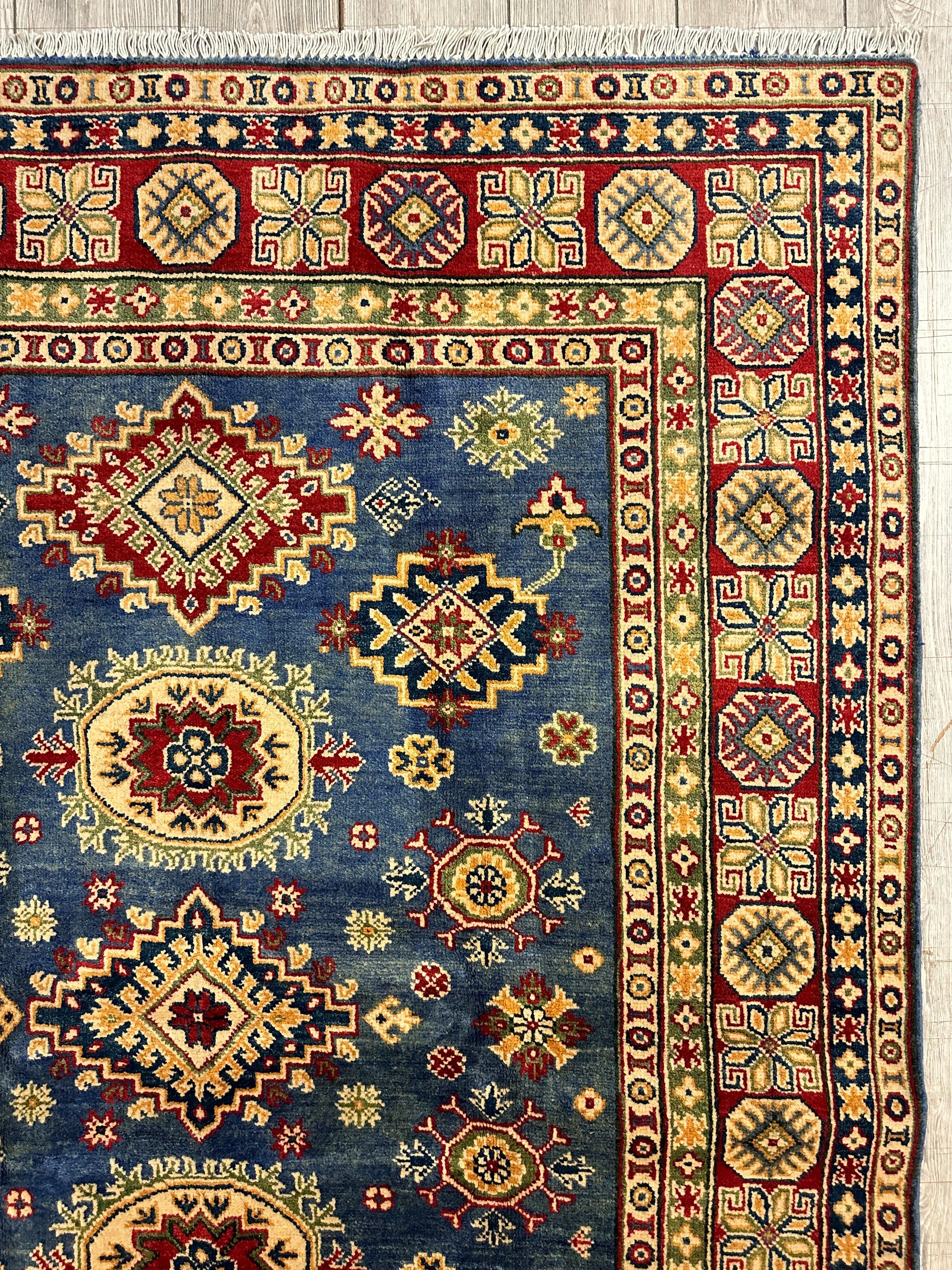 Fine Hand Knotted Afghani Super Kazak Rug 5 x 7