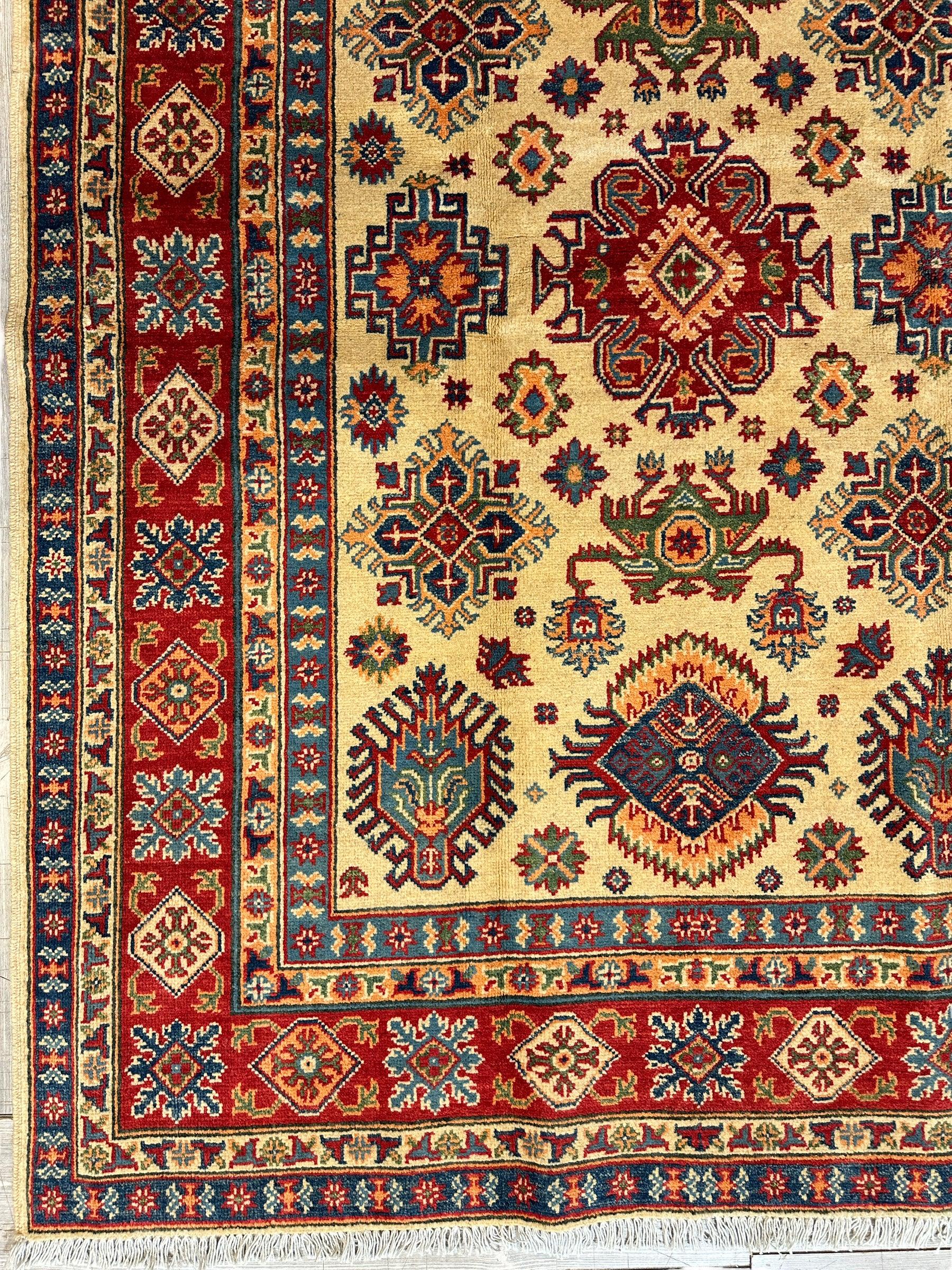 Fine Hand Knotted Afghani Super Kazak Rug 5 x 7