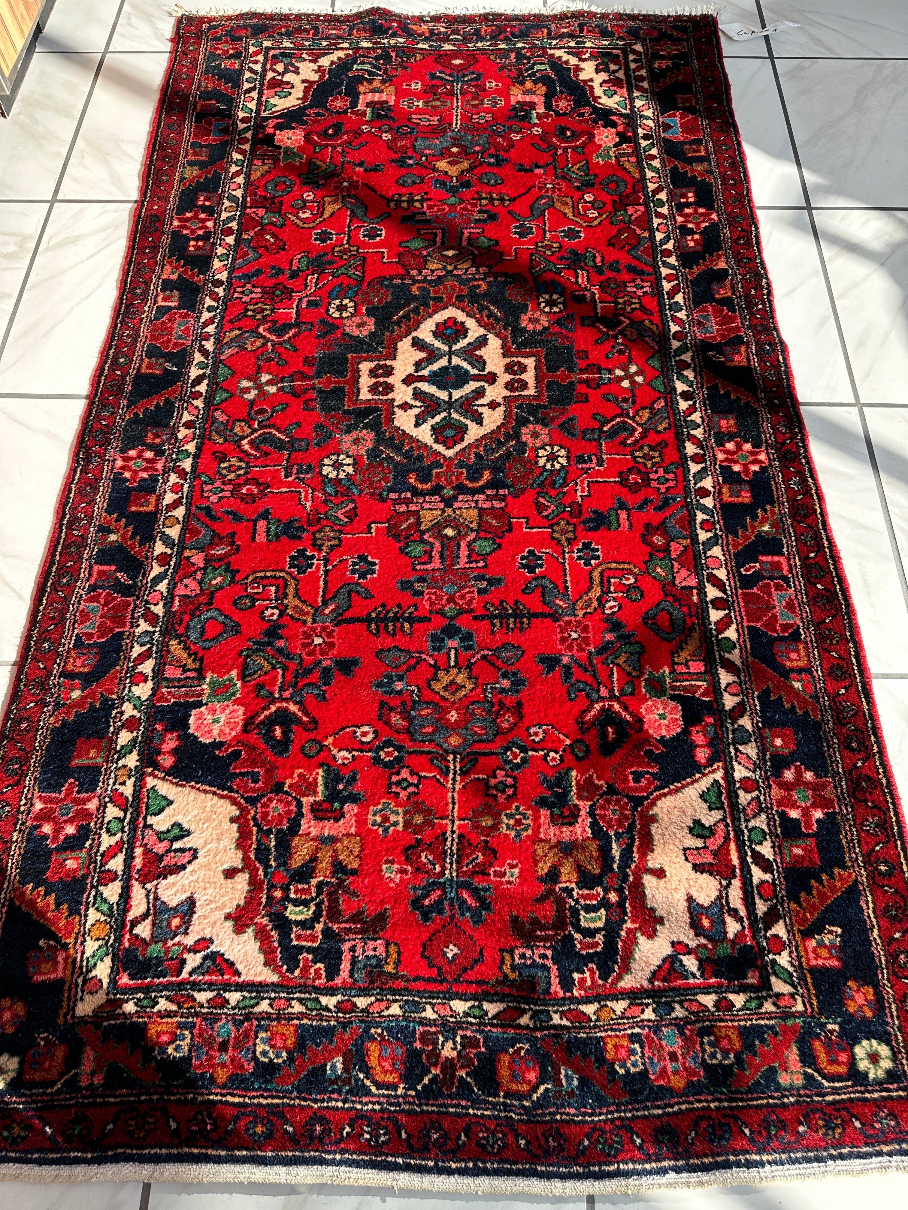 Hand-knotted Persian Hamadan wool Rug 3’8” x 6’4”